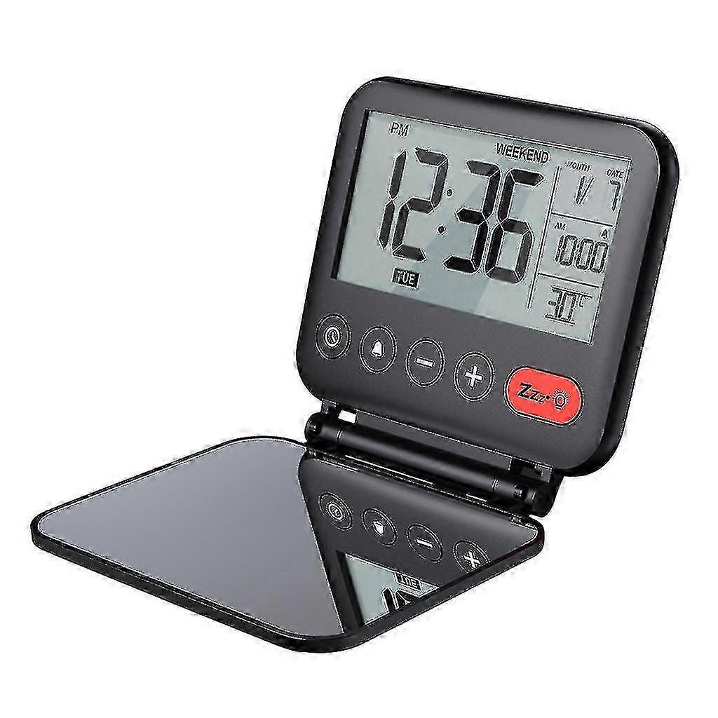 Foldable Digital Travel Alarm Clock with Snooze Mode - Portable Folding Bedside Clock for Home & Office