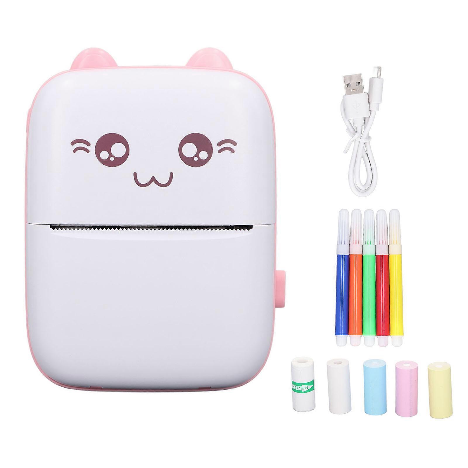 Pocket Thermal Printer Inkless Printing Machine with Paper for Wrong Questions Notes Pink