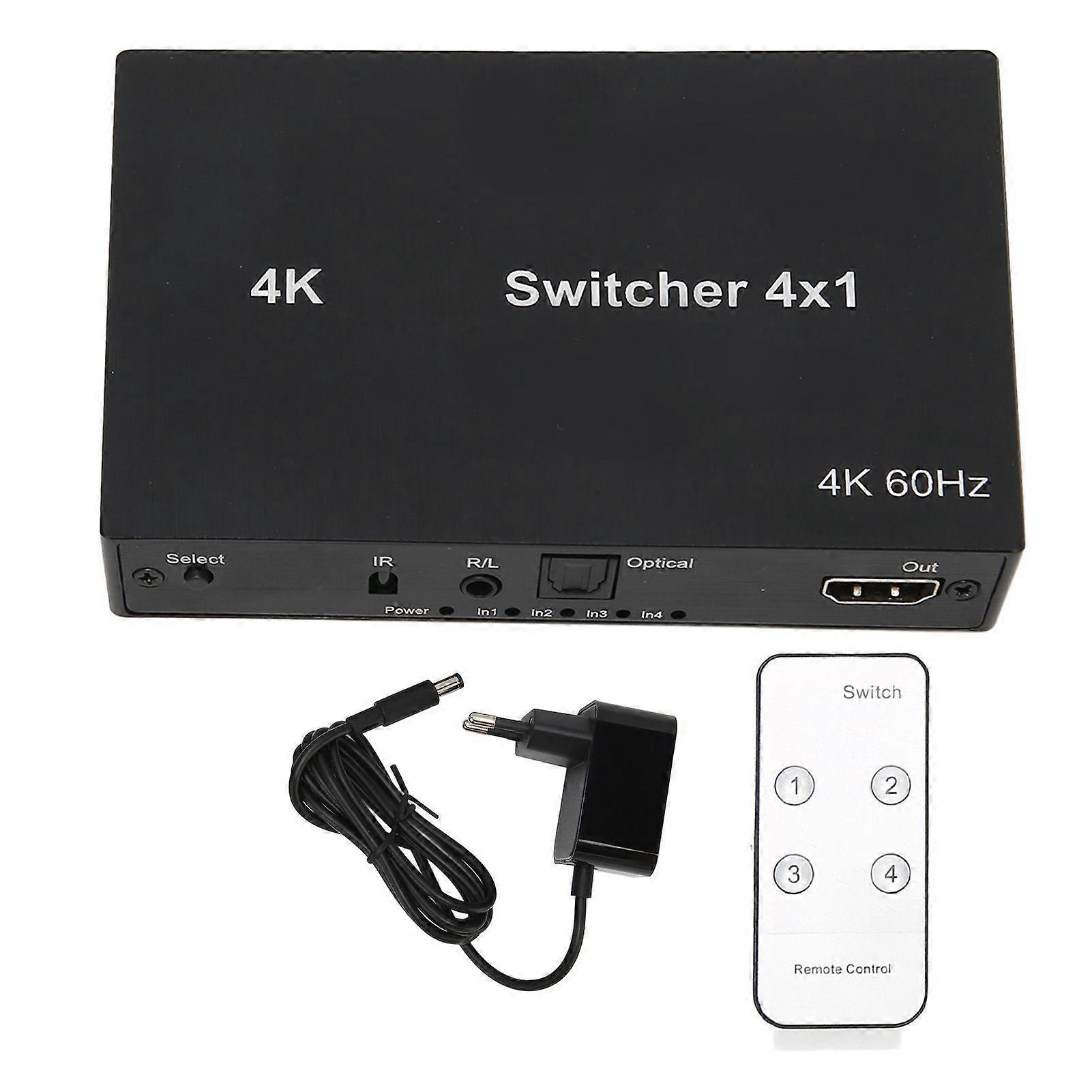 4Kx2K HD Multimedia Interface Switch 4X1 Mouse Keyboard Control Video Switcher Splitter with IR Remote Control 100?240V EU Plug