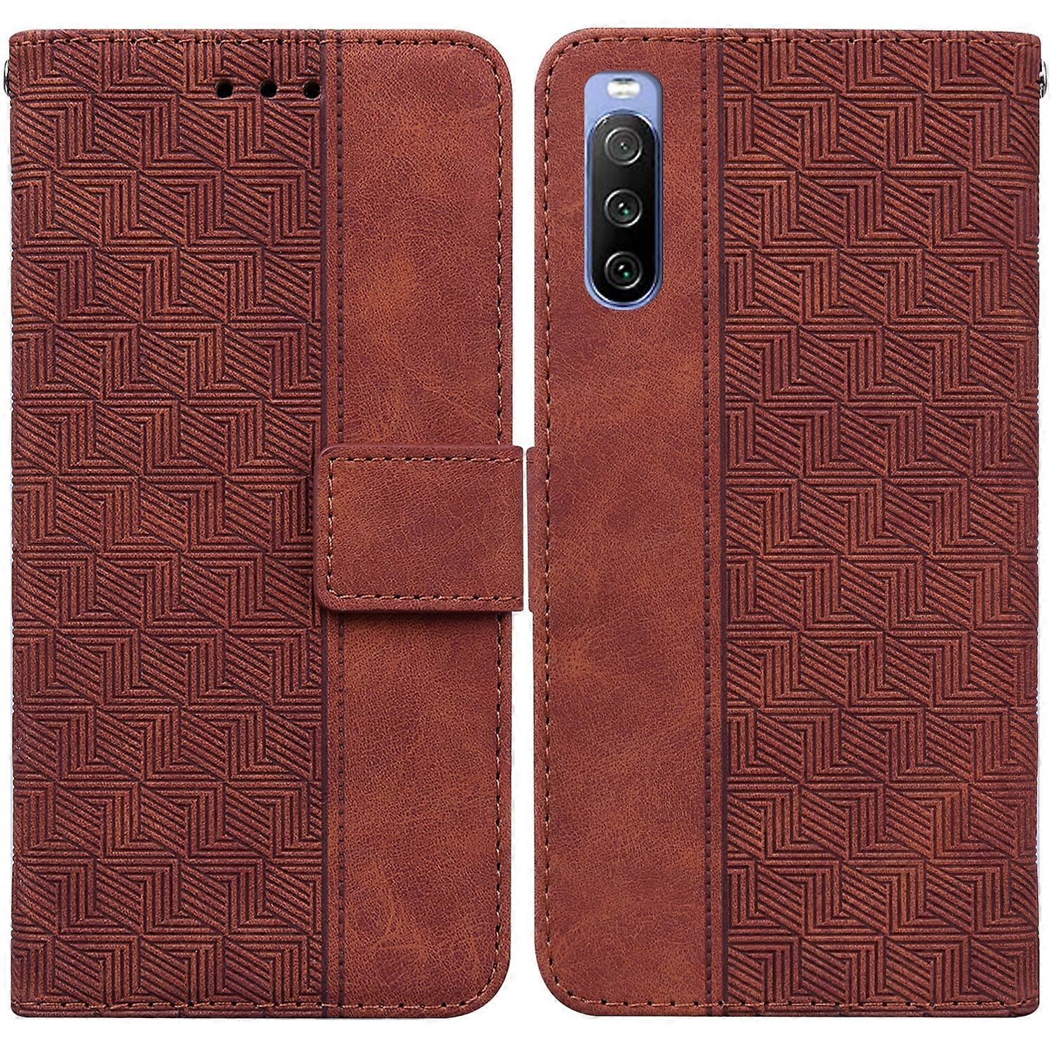 For Sony Xperia 10 III Geometric Embossed Leather Phone Case