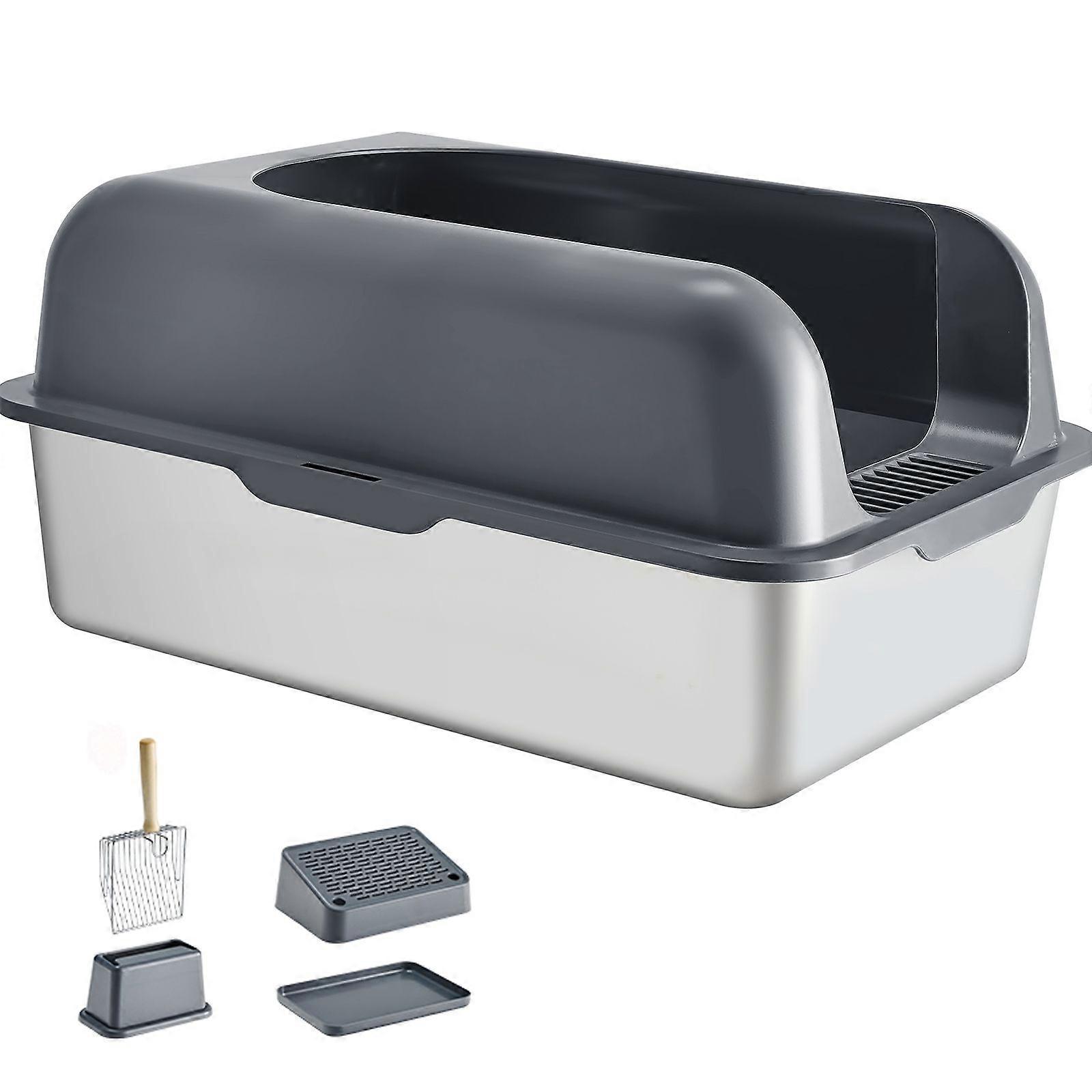 Lettiera per gatti XL extra large in acciaio inossidabile con paletta, profonda 6 pollici, ampia pedana filtrante, chiusa inodore