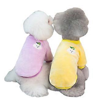 2 Pieces Dog Clothes Soft Pet Apparel Fleece Shirt Warm Winter Sweater for Small and Medium Pet (Purple+Yellow)