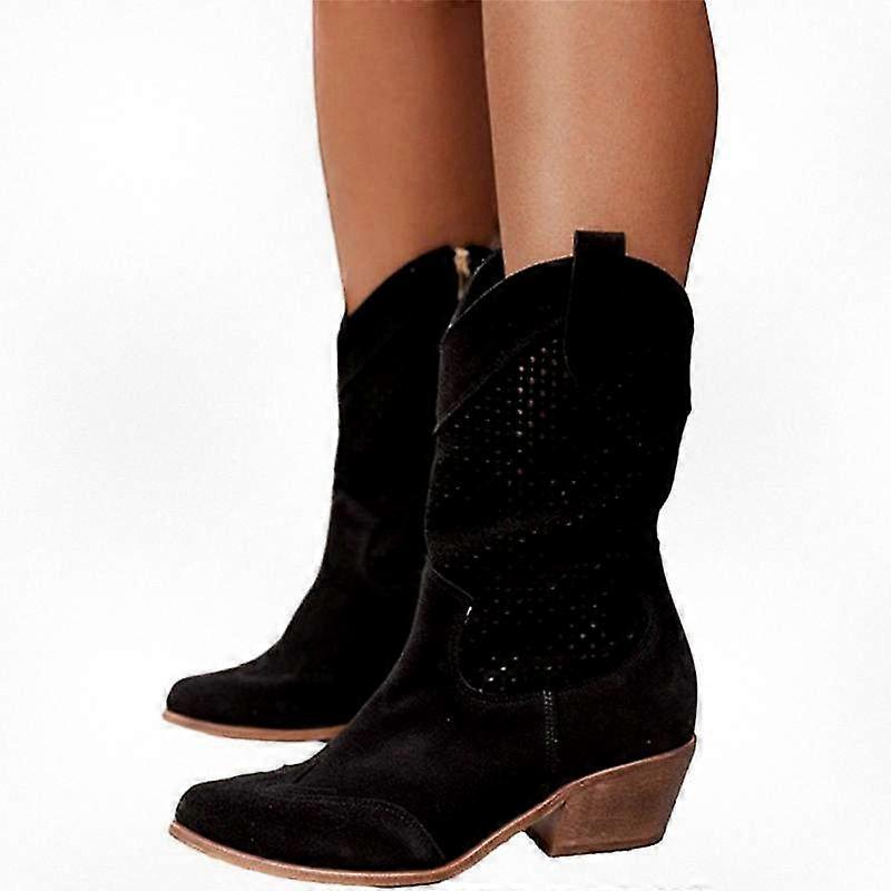 Women's Suede Ankle Boots with Low Block Heel Chunky Heel Short Booties