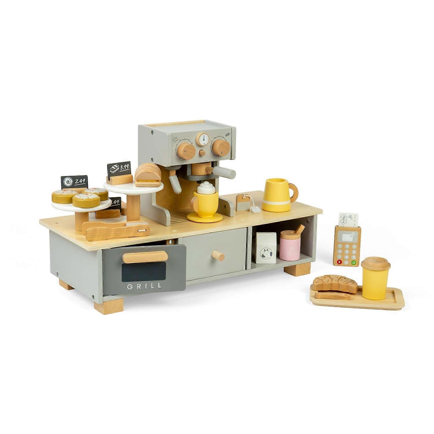 Bigjigs Toys Coffee Shop - 儿童木制咖啡馆玩具套装，食物角色扮演套装
