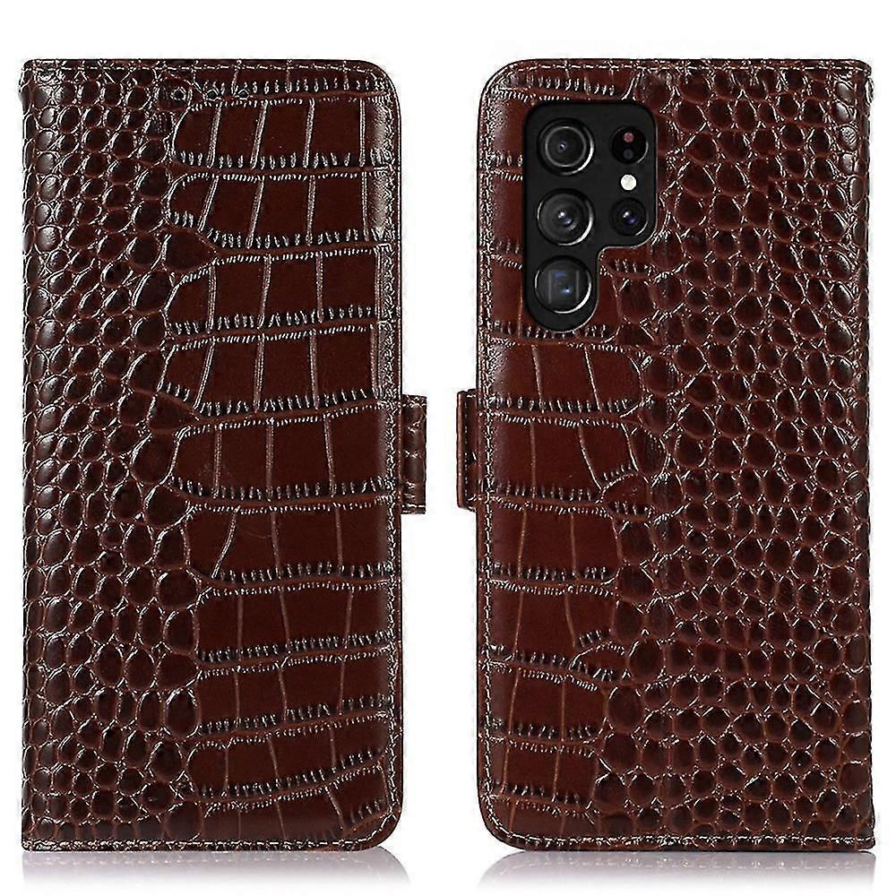 For Samsung Galaxy S22 Ultra 5g Full Protection Rfid Blocking Genuine Cowhide Wallet Phone Cover,cro
