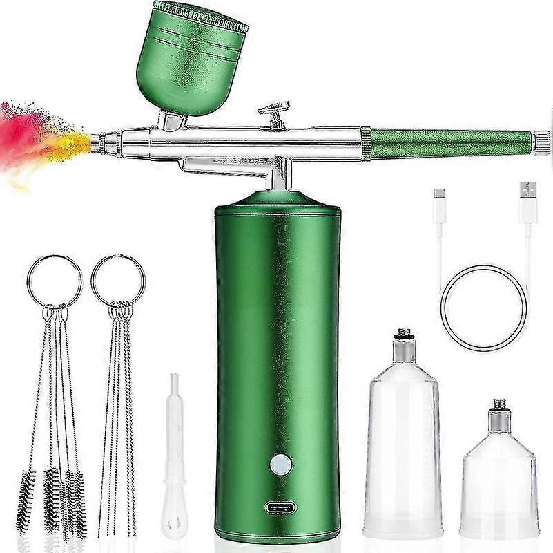 Cordless Portable Nail Airbrush Kit with Rechargeable Compressor - Green