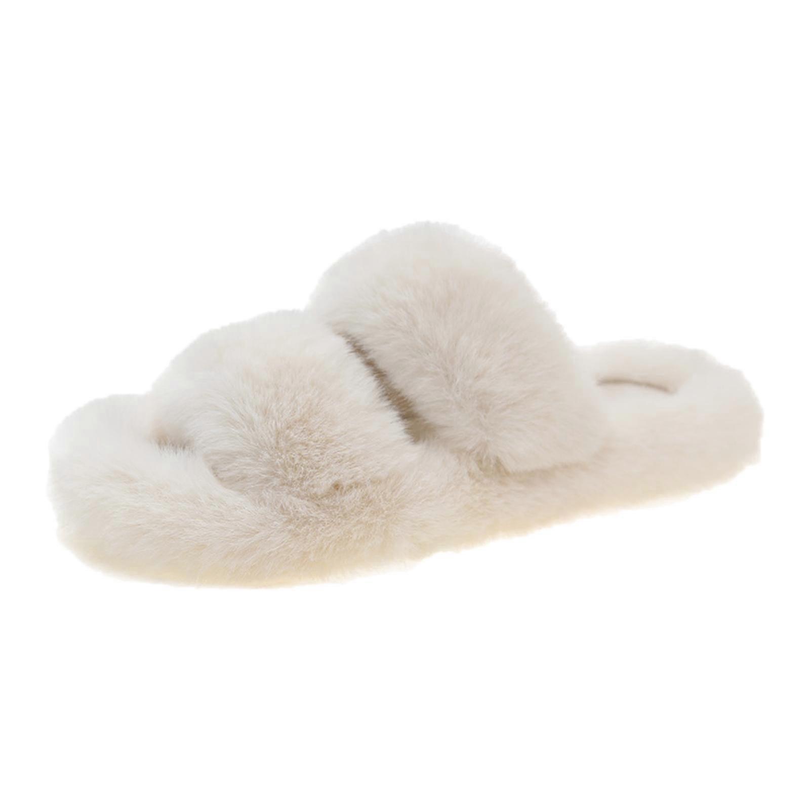 Womens Slippers Soft Plush Furry Open Toe Slides Fuzzy Slip on House Shoes