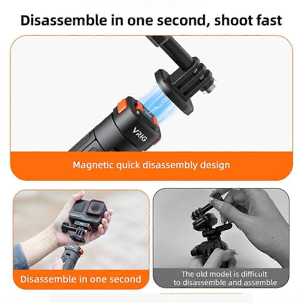 VRIG AC04 Extendable Selfie Stick Tripod Stand with Magnetic Quick Release Mounting Head Max. 21in Length Replacement for GoPro Hero 12/11/10 DJI OSM