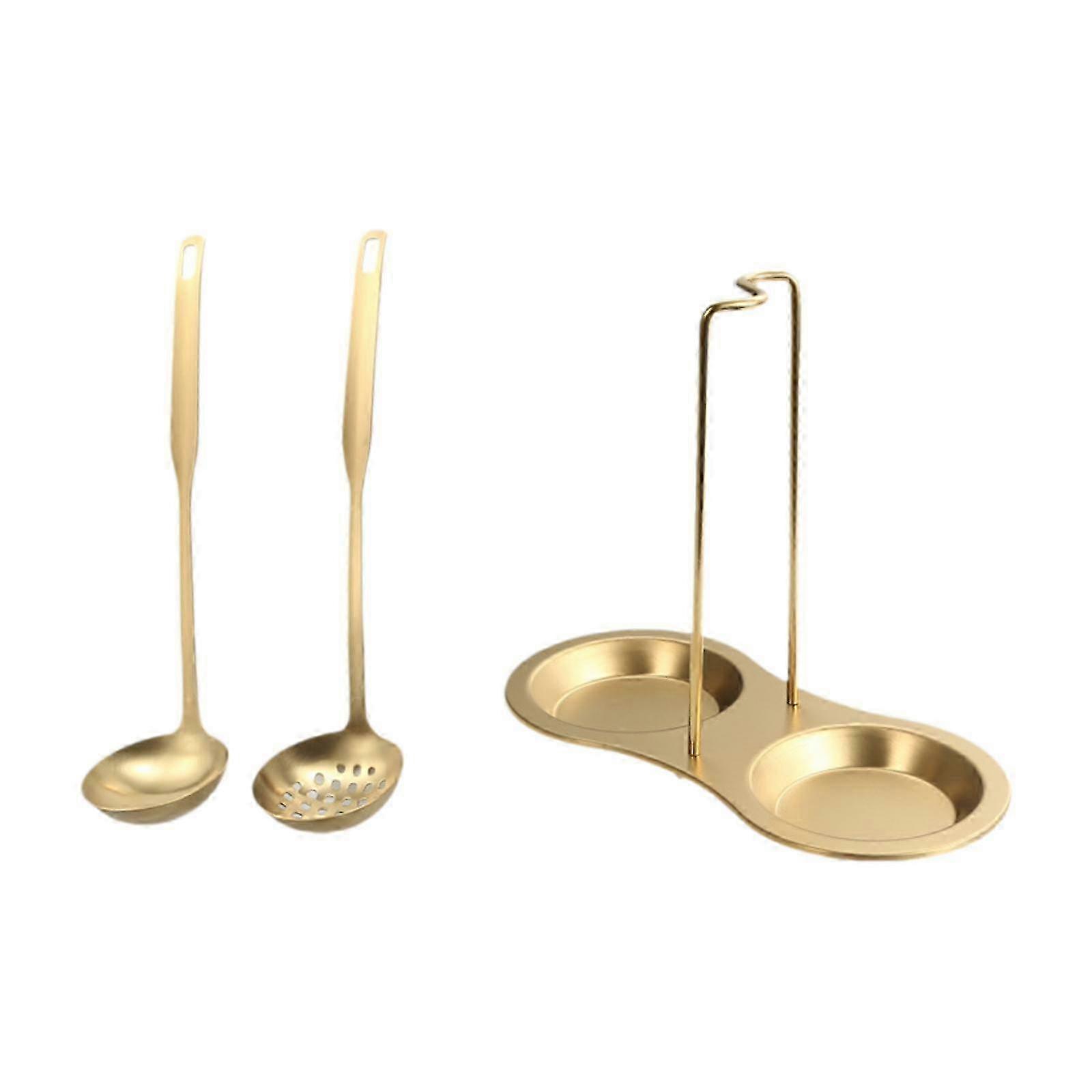 Double Ladle Spoon Rest Holder with 2 Spoons, Suitable for Gold Kitchenware