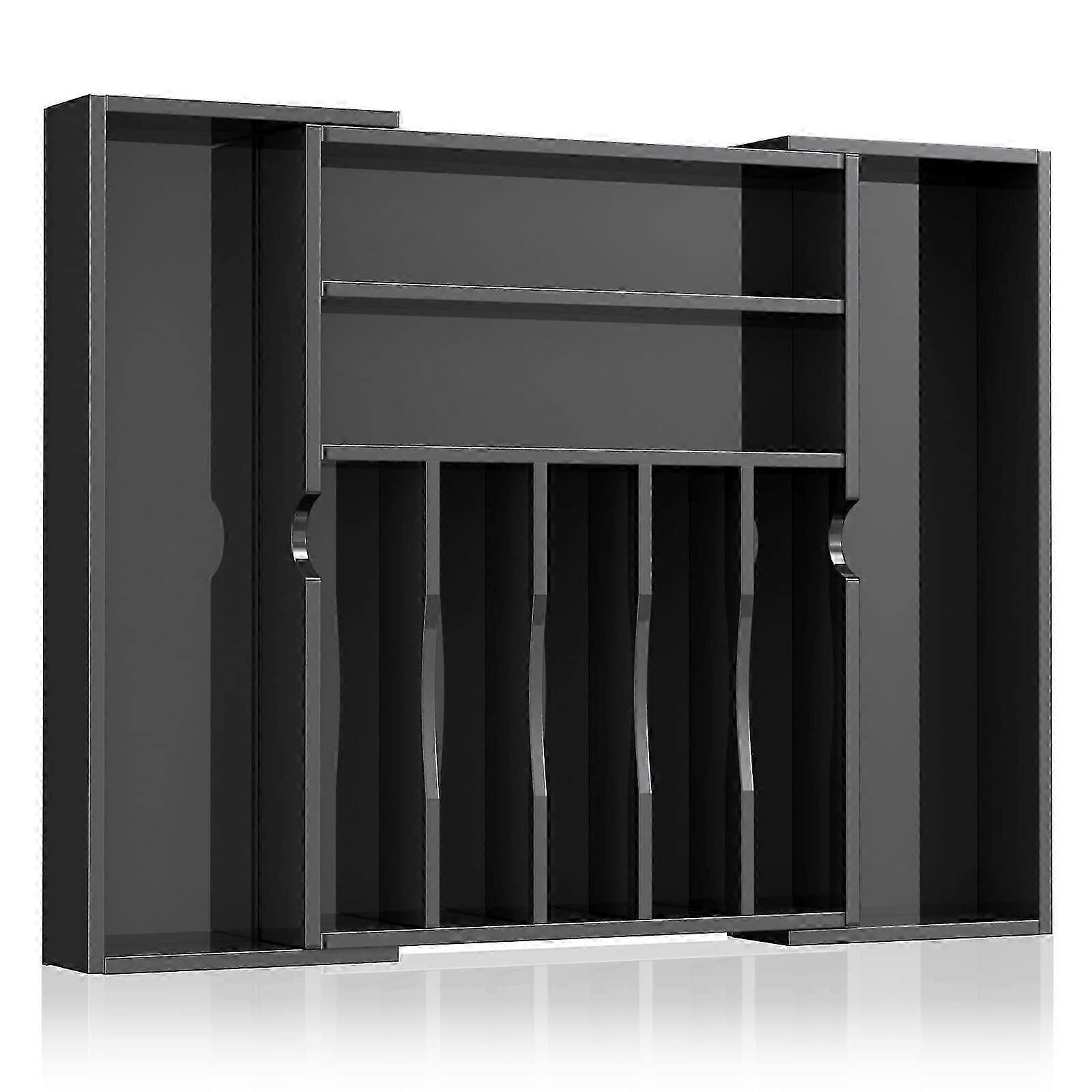 Adjustable Black Acrylic Kitchen Drawer Organizer with 9 Compartments - Expandable Tray for Versatile Storage Solutions