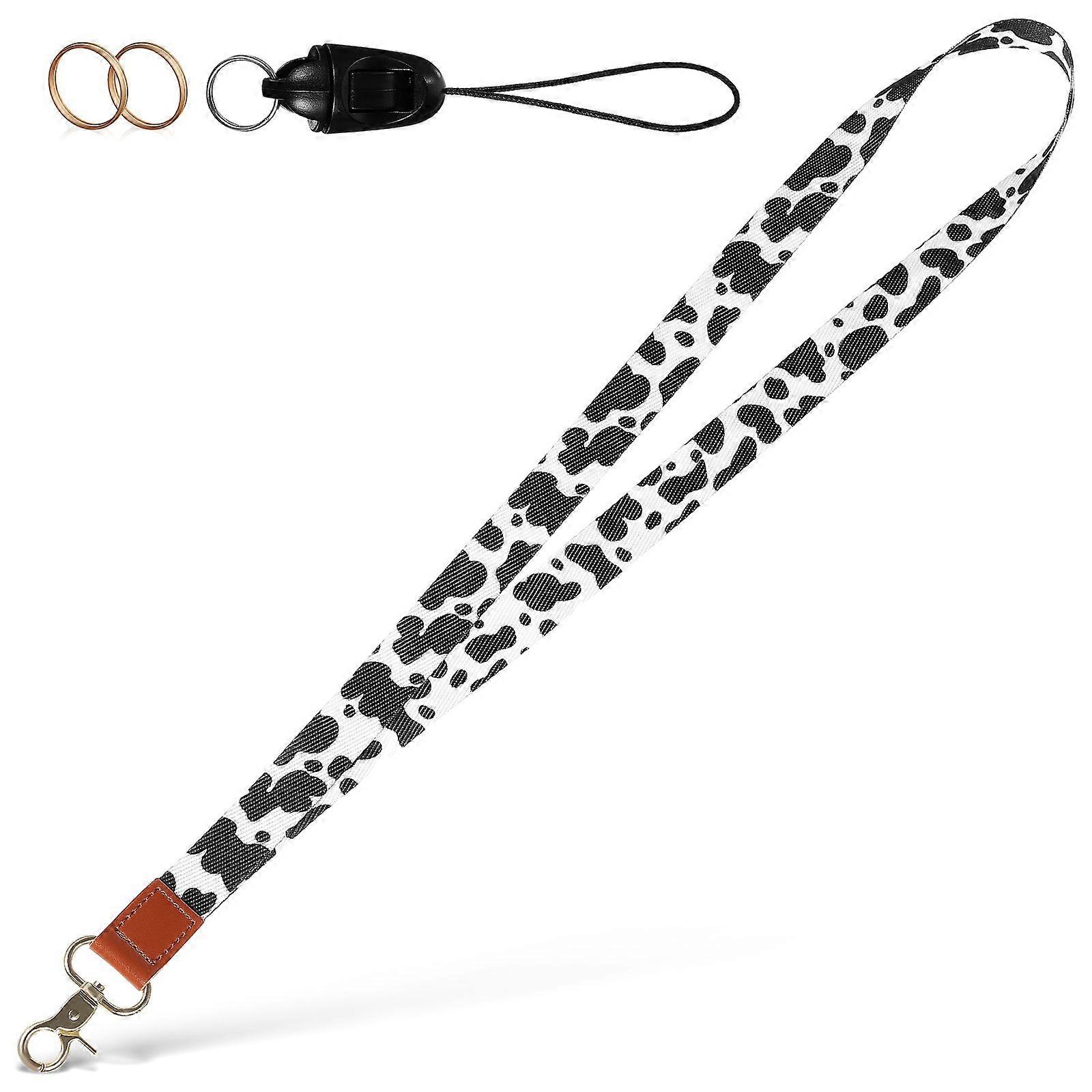 Neck Lanyard Strap Cow-pattern Lanyard with Short String and Rings for Keychain Phone ID Badges Card