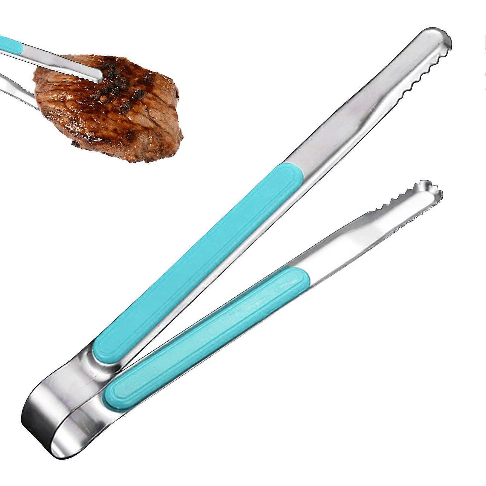 Stainless Steel Cooking Tongs | Heat Resistant, Non-Slip, Easy to Use Kitchen Utensils | Ideal for Serving, Grilling, Baking, Salad, Blue