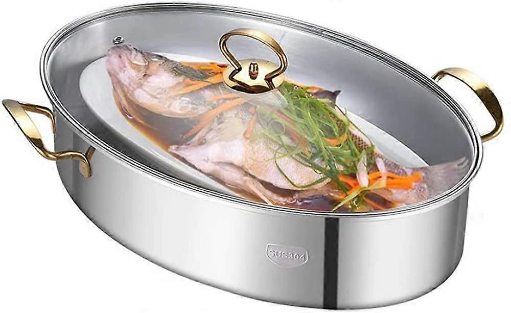 Stainless Steel Cooking Pot with Lid, MultiPurpose Steaming Pot for Fish, Soup and Stew