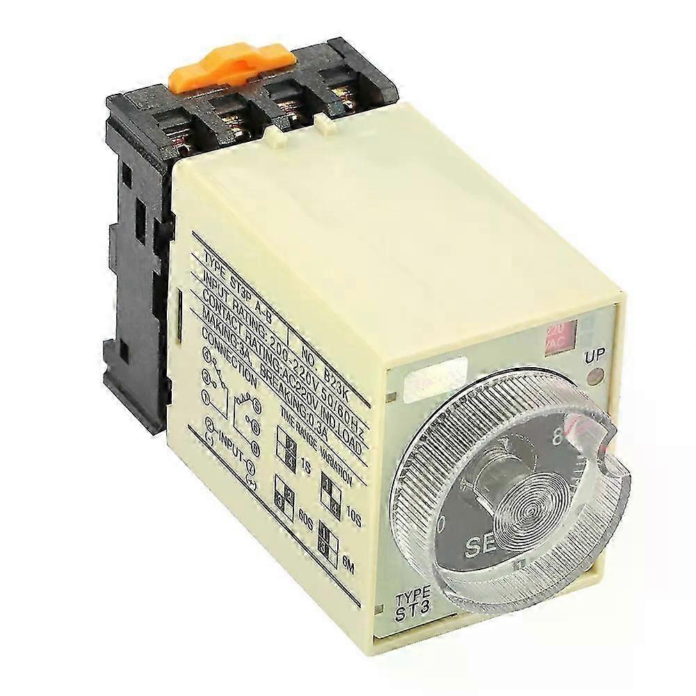 Relay ST3PAB 010S Power On Delay Timer Relay Knob Control Time Relay with Base AC 220V Power On Delay Timer Relay