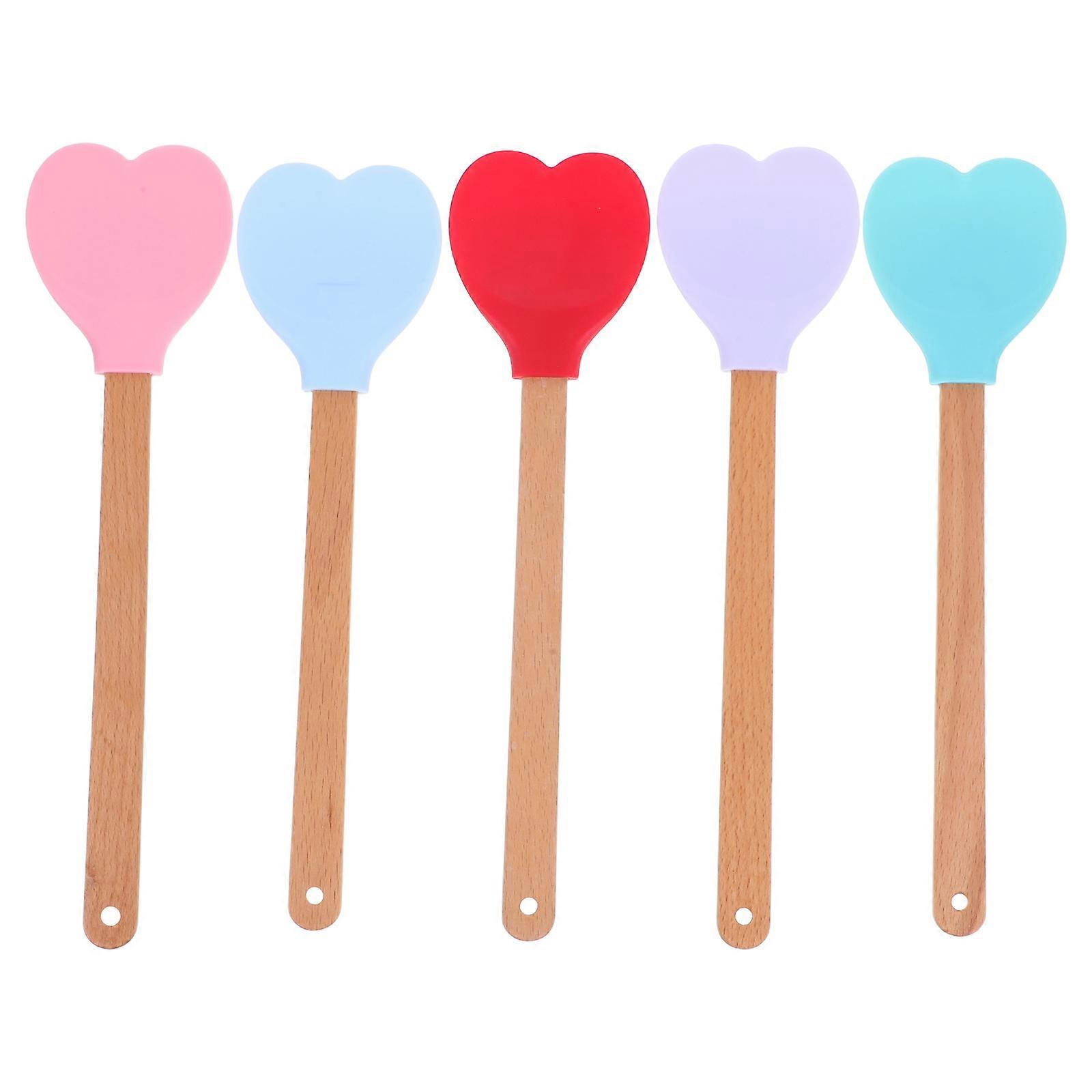 Heart Shaped Silicone Spatula Spoon for Baking Stirring Mixing Serving Nonstick Heat Resistant Assorted Color 5Pcs