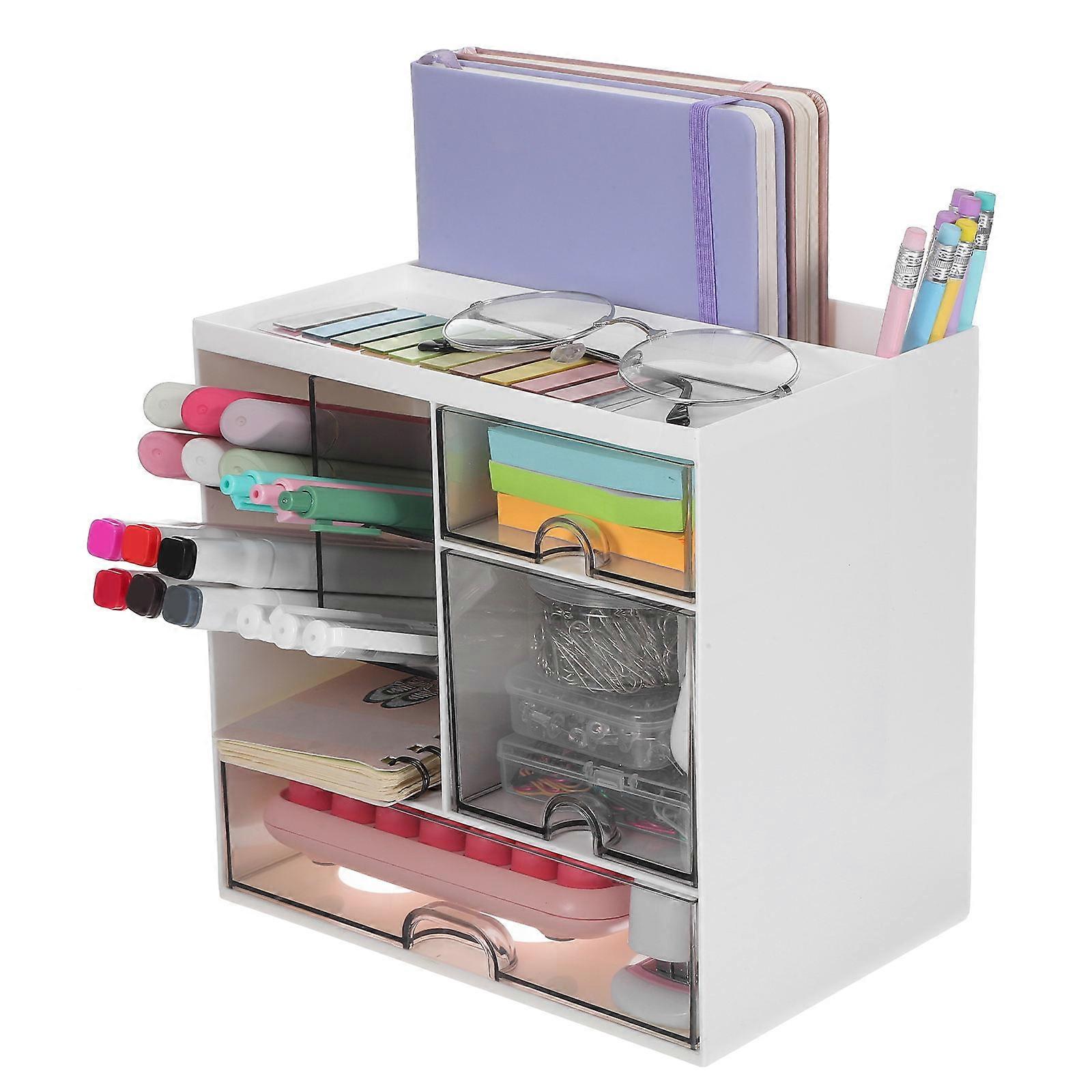Clear Desktop Organizer with Pull Out Drawers – Sturdy Storage Box with Multiple Compartments for Office and Home Use – Efficient Sorting Holder for