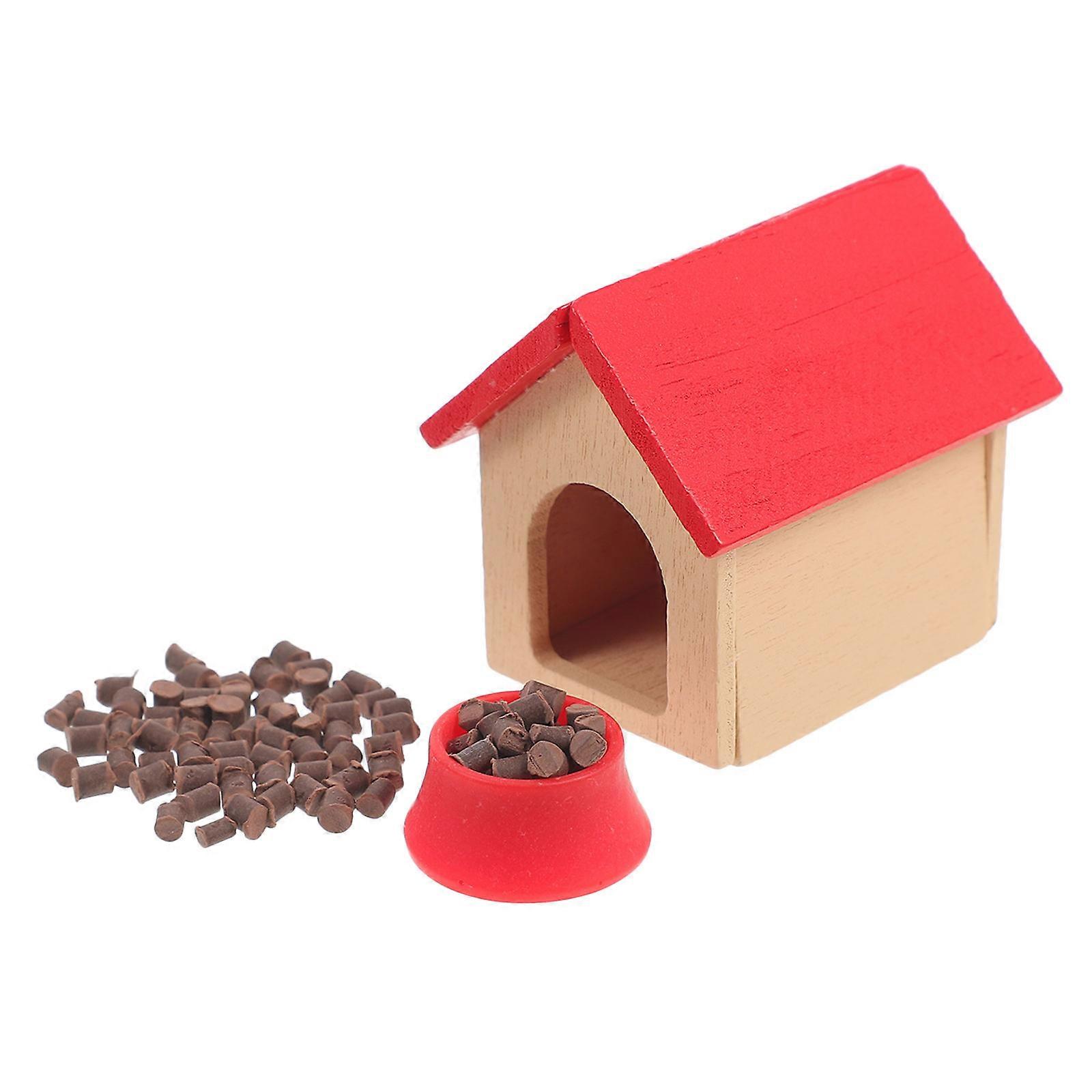 Dollhouse Miniatures Tiny Cooking Set Miniature Dog Hut With Dog Bowl And Food For Diy Projects Square Shape Rustic Design 1Set