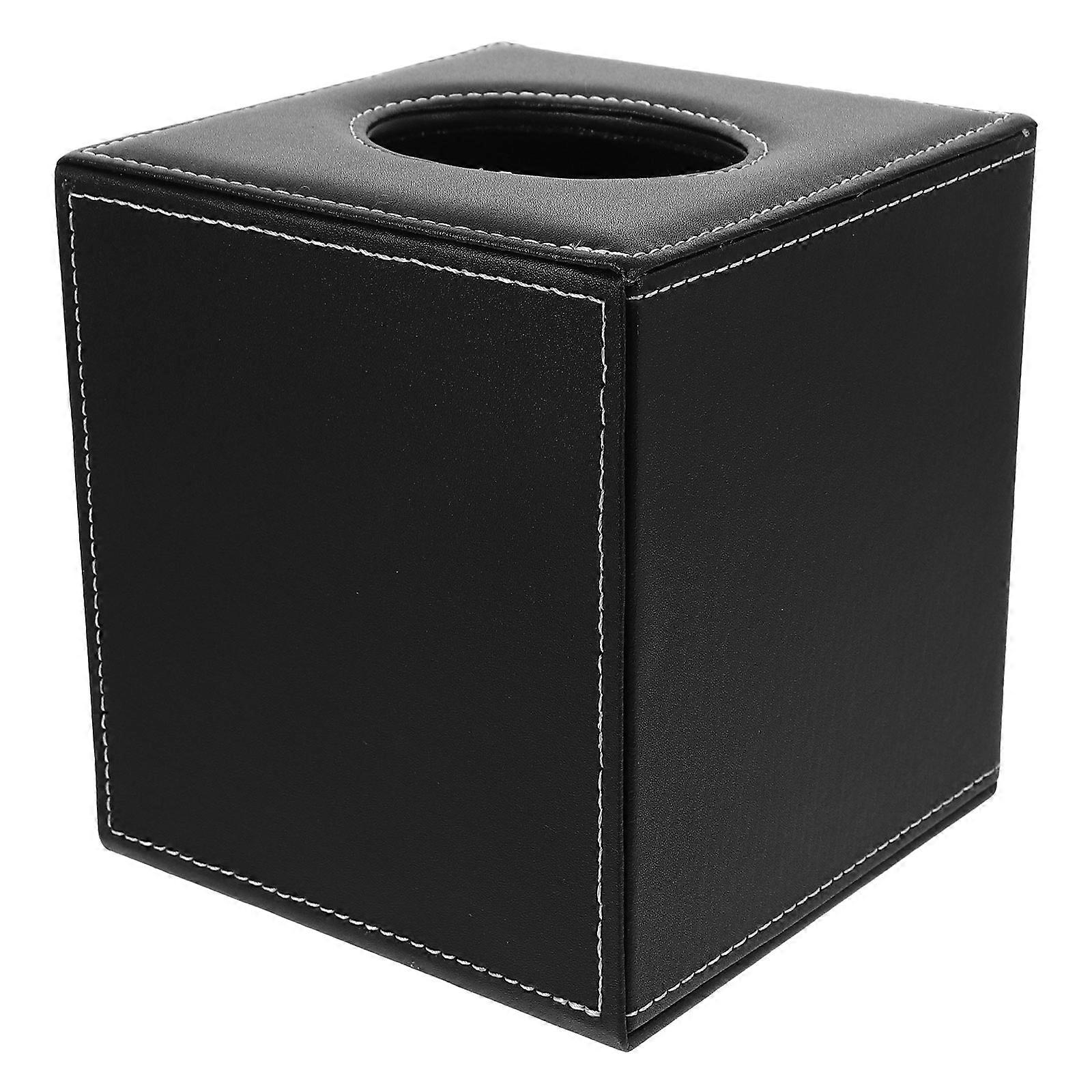 Paper Tissue Dispenser Leather Tissue Box Cover Simple Shape Home Use 13.9x13.3cm Easy Access 1Set