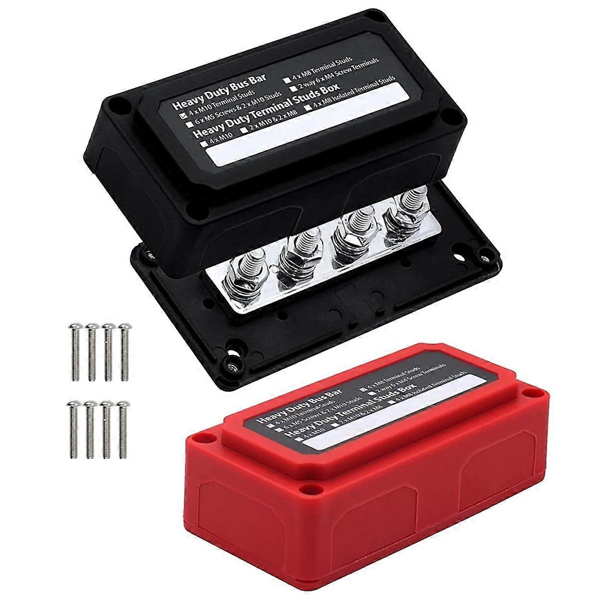 300A Bus Bar Heavy Duty Module Design Power Distribution Block Waterproof Bus Bar Box with 4x M10 3/8inch Terminal Studs