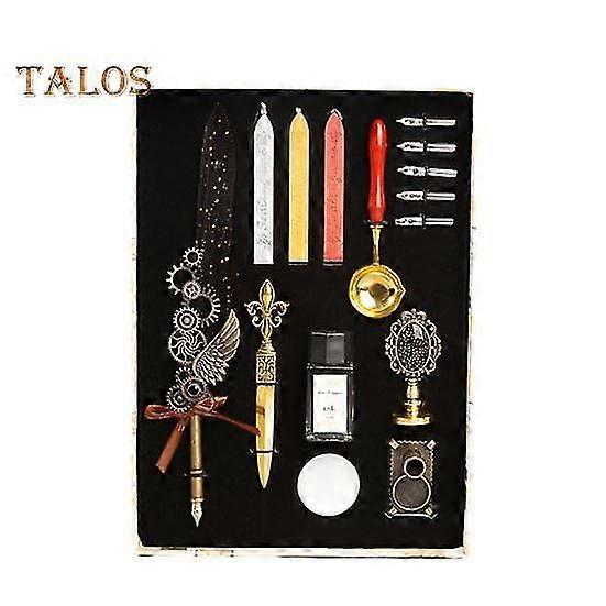 Vintage Quill Pen Set with 5 Replaceable Nibs Ink Absorbent Smooth Writing Metal Feather Pen Set Unique