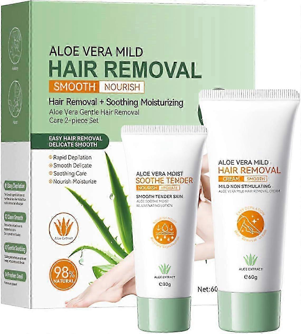 Hair Removal Cream and Moisturising Care Set Aloe-Infused Depilatory Cream, Mild Hair Remover for Smooth and Nourished Skin, Suitable for Legs, Arms