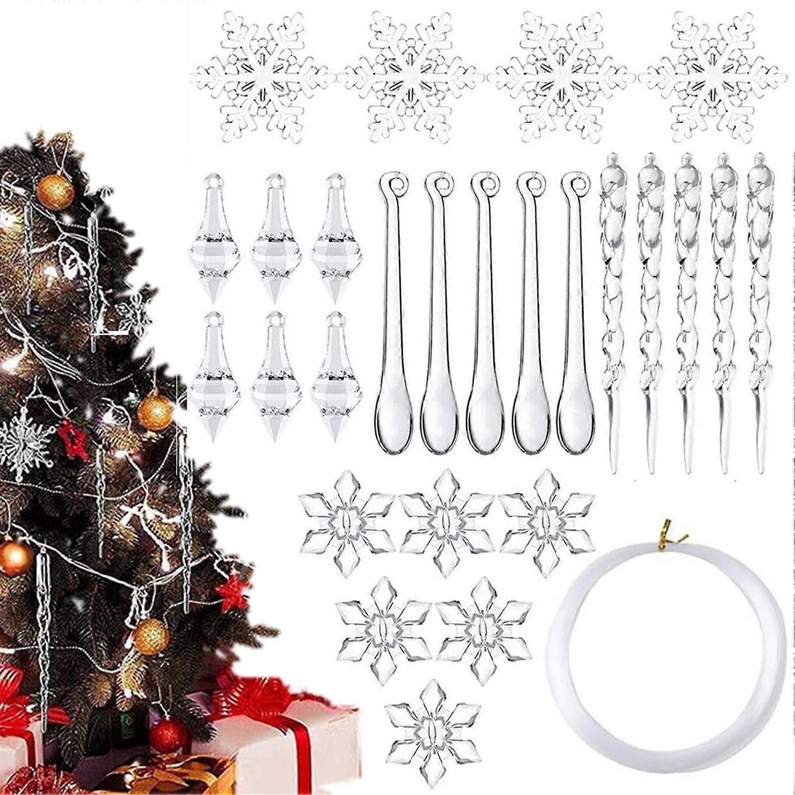 Weihnachtseiszapfen | 27/40 Stück Klare Acryl Weihnachtsschmuck Schneeflocke Eiszapfen Ornamente, Lebensechte Schneeflocken-Dekoration