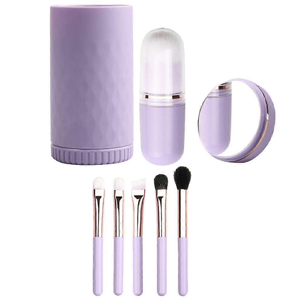 Compact Makeup Brushes Professional Use with Mirror Violet 10.6x5cm Wool 1Set