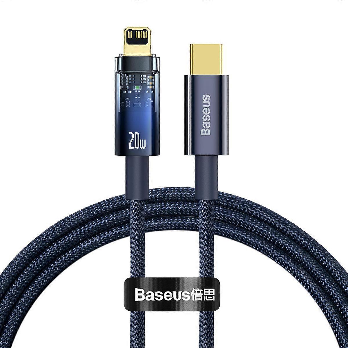 BASEUS Explorer Series 1m Type C to iP 20W Fast Charging Cable LED Light Indicator Data Cord with Au