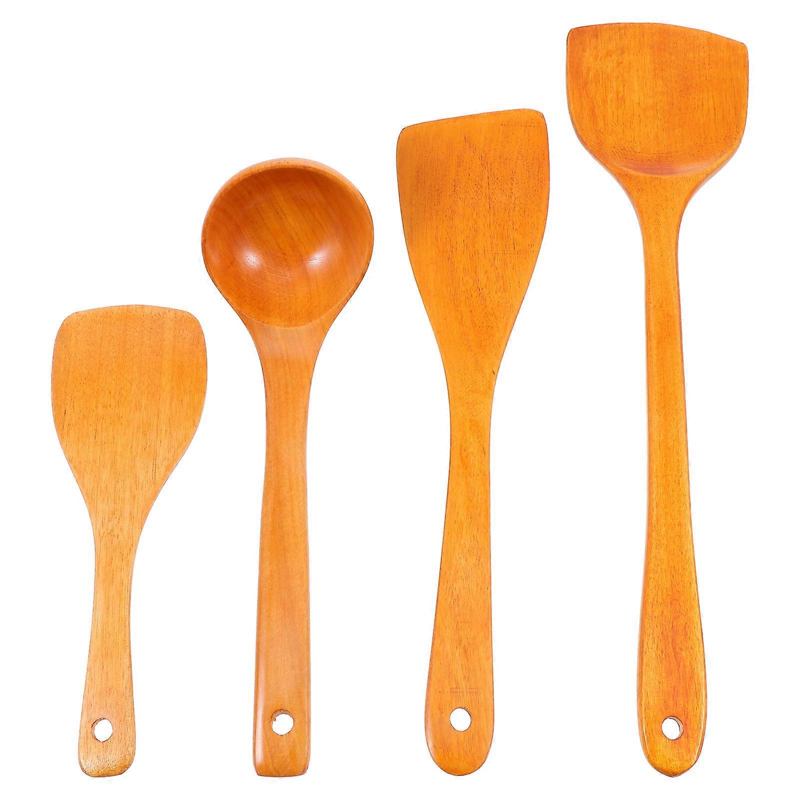 Wooden Cooking Spoons Set of 4 Pieces for Kitchen Use Assorted Color Synthetic Material