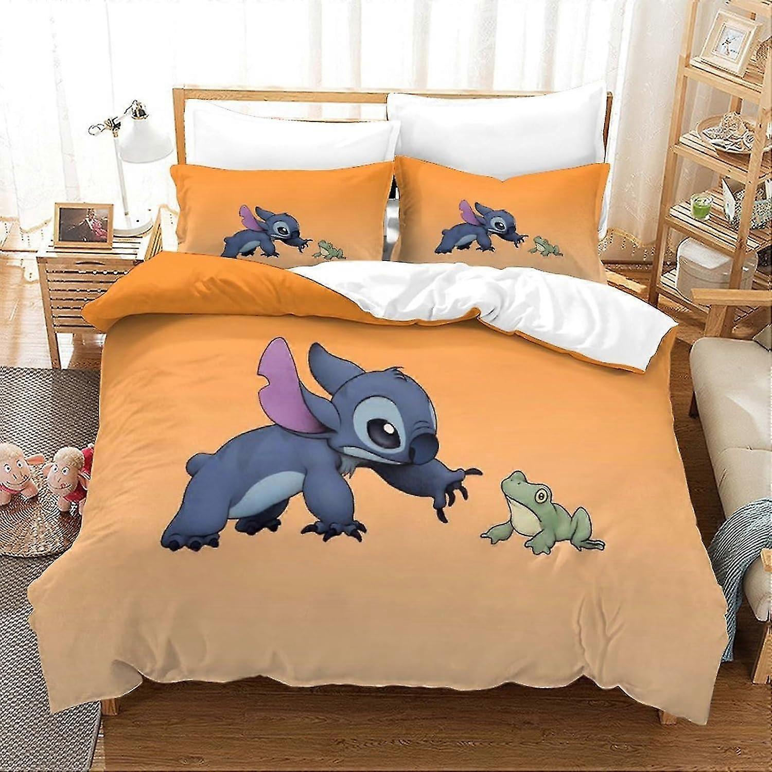 Double Size Bedding Set with Stitch Print Duvet Cover, Soft Hypoallergenic Microfiber Quilt Cover and Pillowcase with Zipper Closure