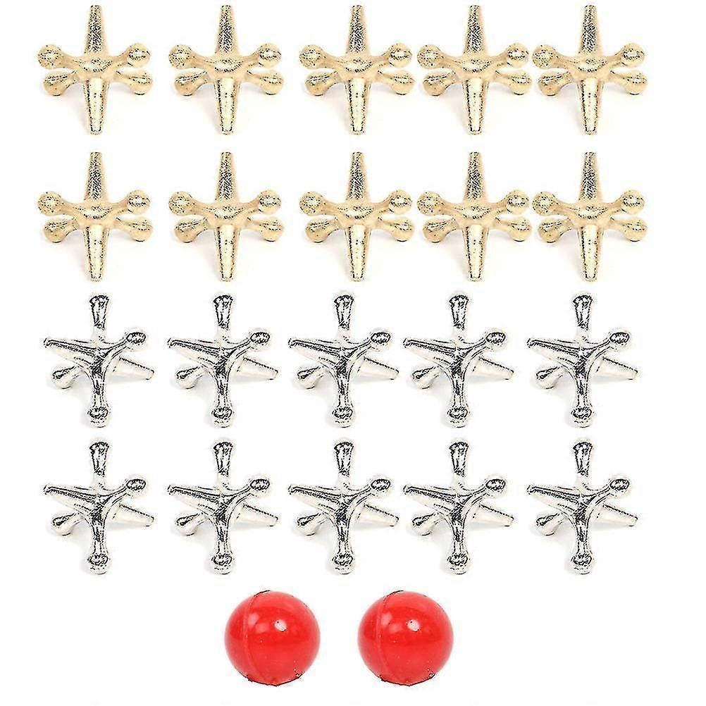 2 Sets Retro Metal Jacks And Ball Game With 2 Bouncy Balls Classic Game Of Jacks For Party Favor Game Prizes For Kids And Adults