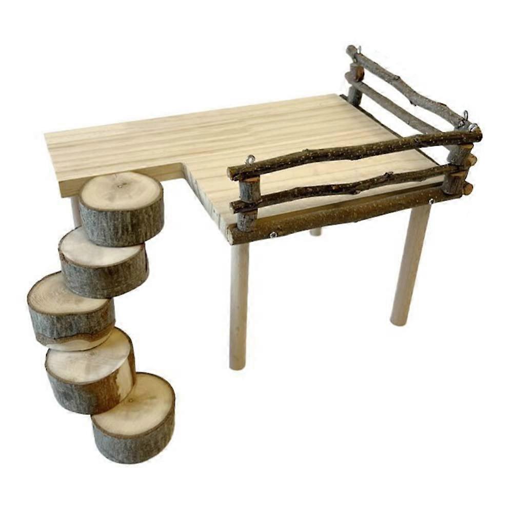 Natural Wooden Platform Stand Rack for Hamster Golden Bear Double Floor Cage Accessories for Climbing and Playing Horizontal Round