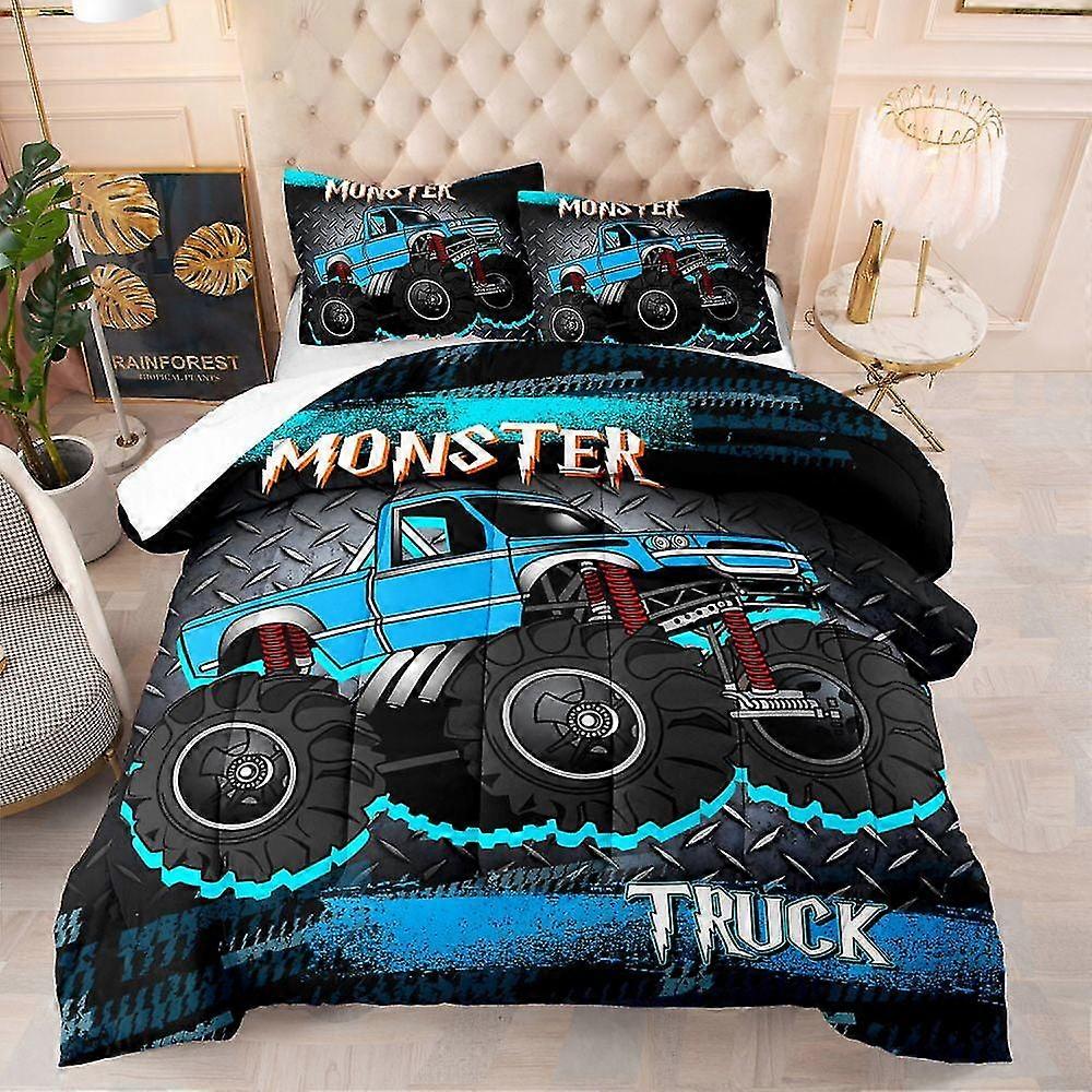 Conjunto de capa de edredom com impressão de gamepad com padrão de caminhões para conjunto de cama infantil - capa de edredom de imagem de carro 3D