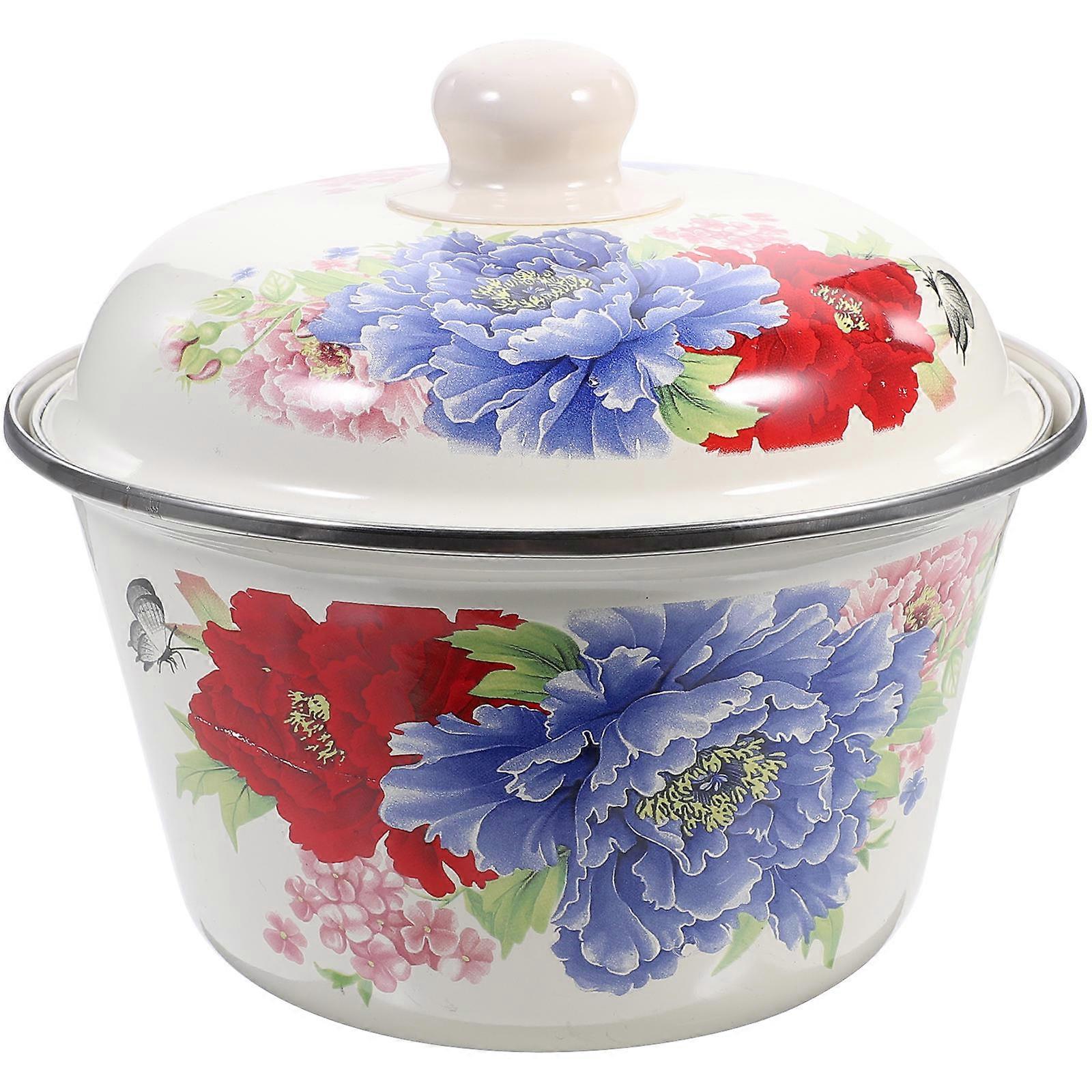 Enamel Stock Pot With Lid Anti Rust Technology Enamel Basin Home Use 18x18cm 1Pc