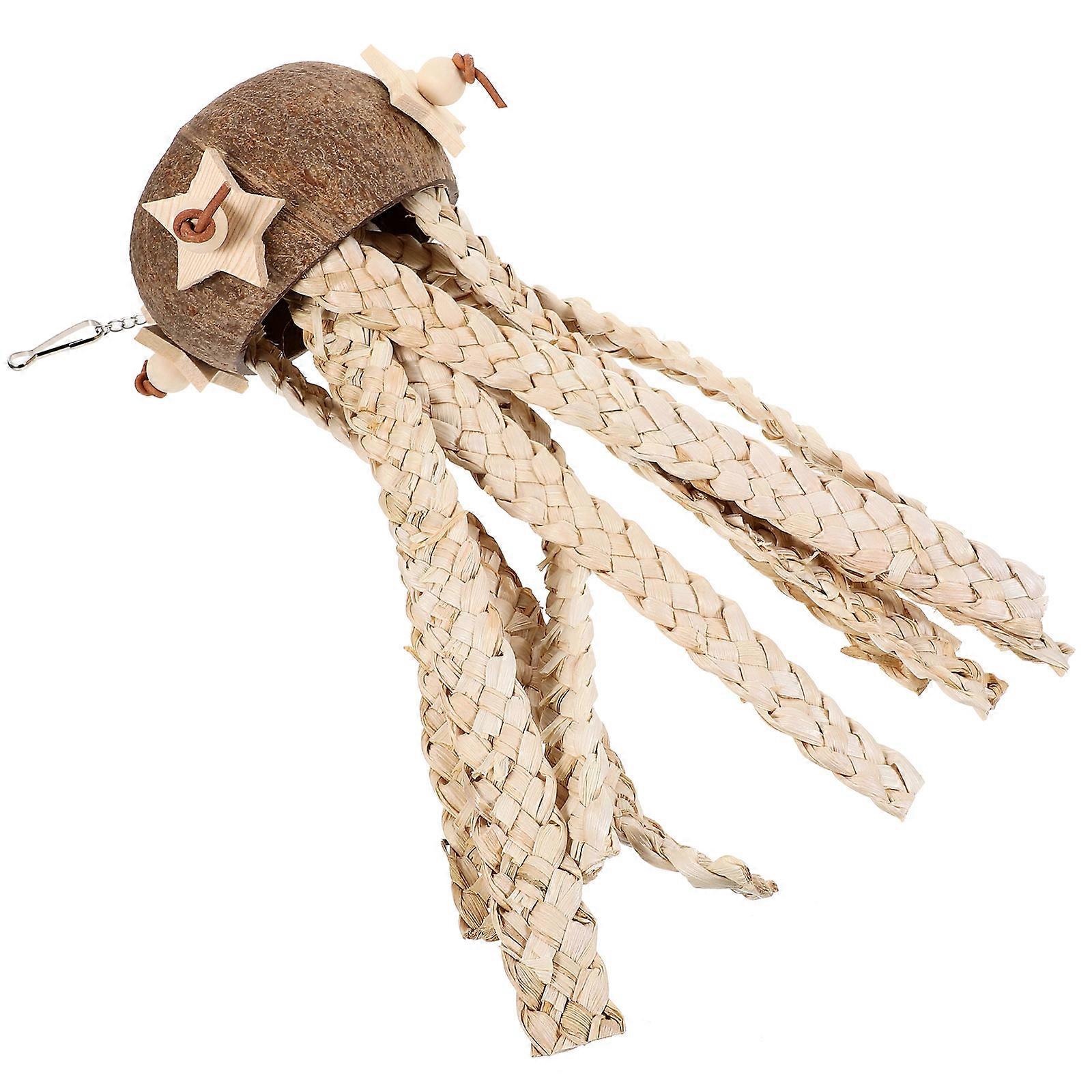 Natural Coconut Shell Bird Foraging Toy with Hanging Hook for Parrots, Budgies, and Cockatiels – Durable and Safe Chewable Plaything