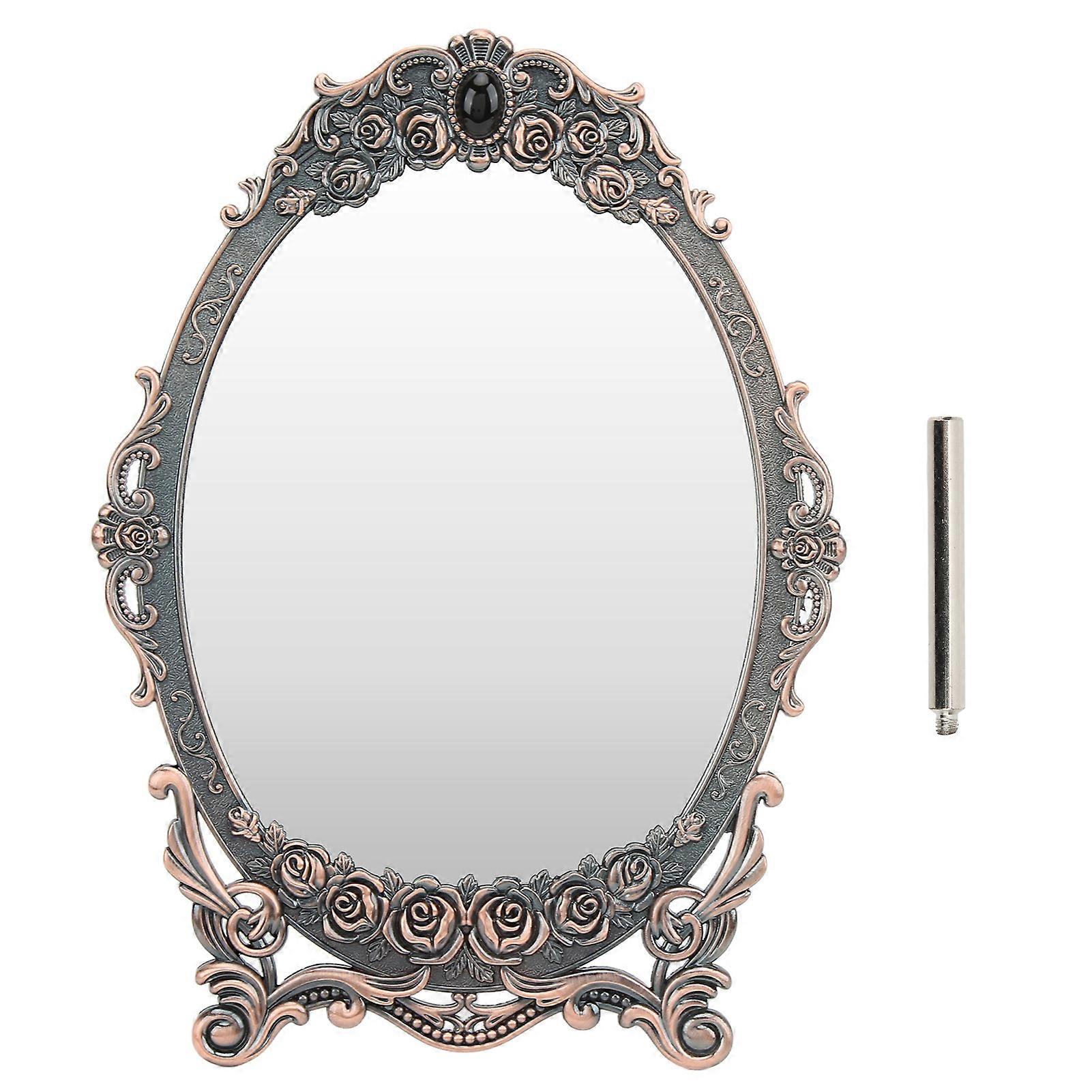 Retro Desktop Makeup Floral Embossed Beaded Edges Clear Image Functional Vintage Mirror Decoration