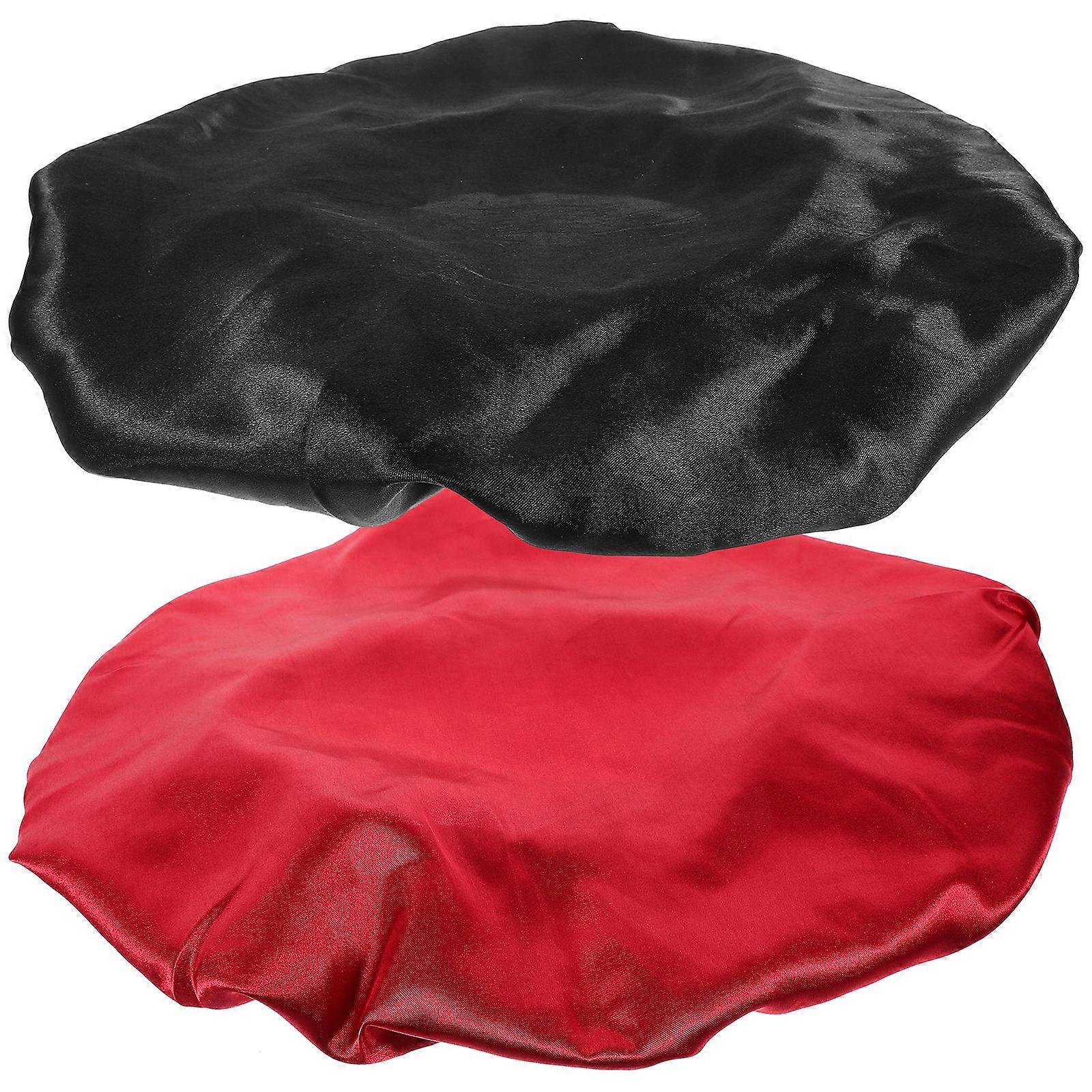 Bath Shower Cap Satin Headdress Reusable Decorative Bath Cap Burgundy 2Pcs
