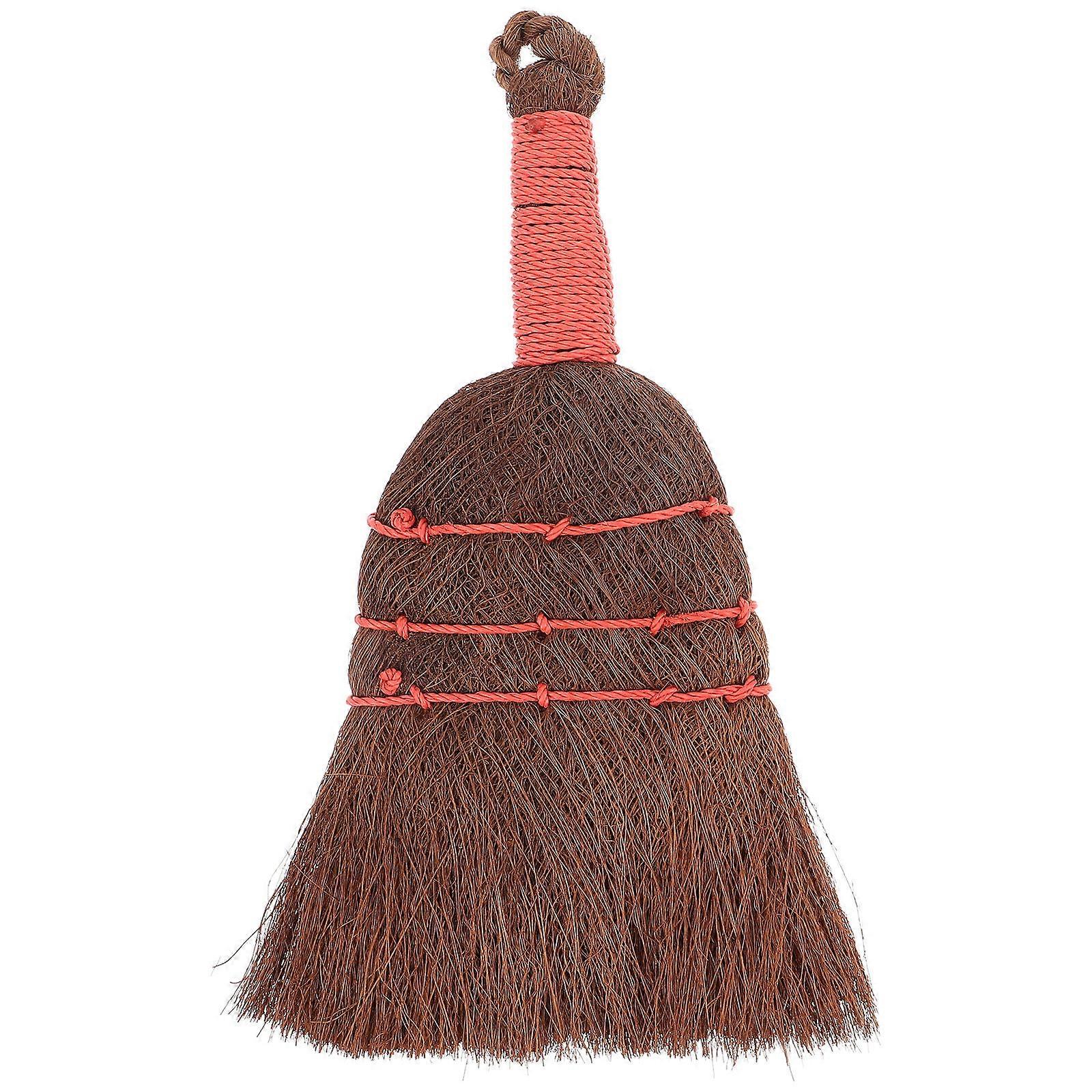 Palm Fiber Household Broom, Small Desktop Dust Brush with Ergonomic Short Handle, Dense Supple Bristles for Indoor Cleaning, Portable Mini Duster for