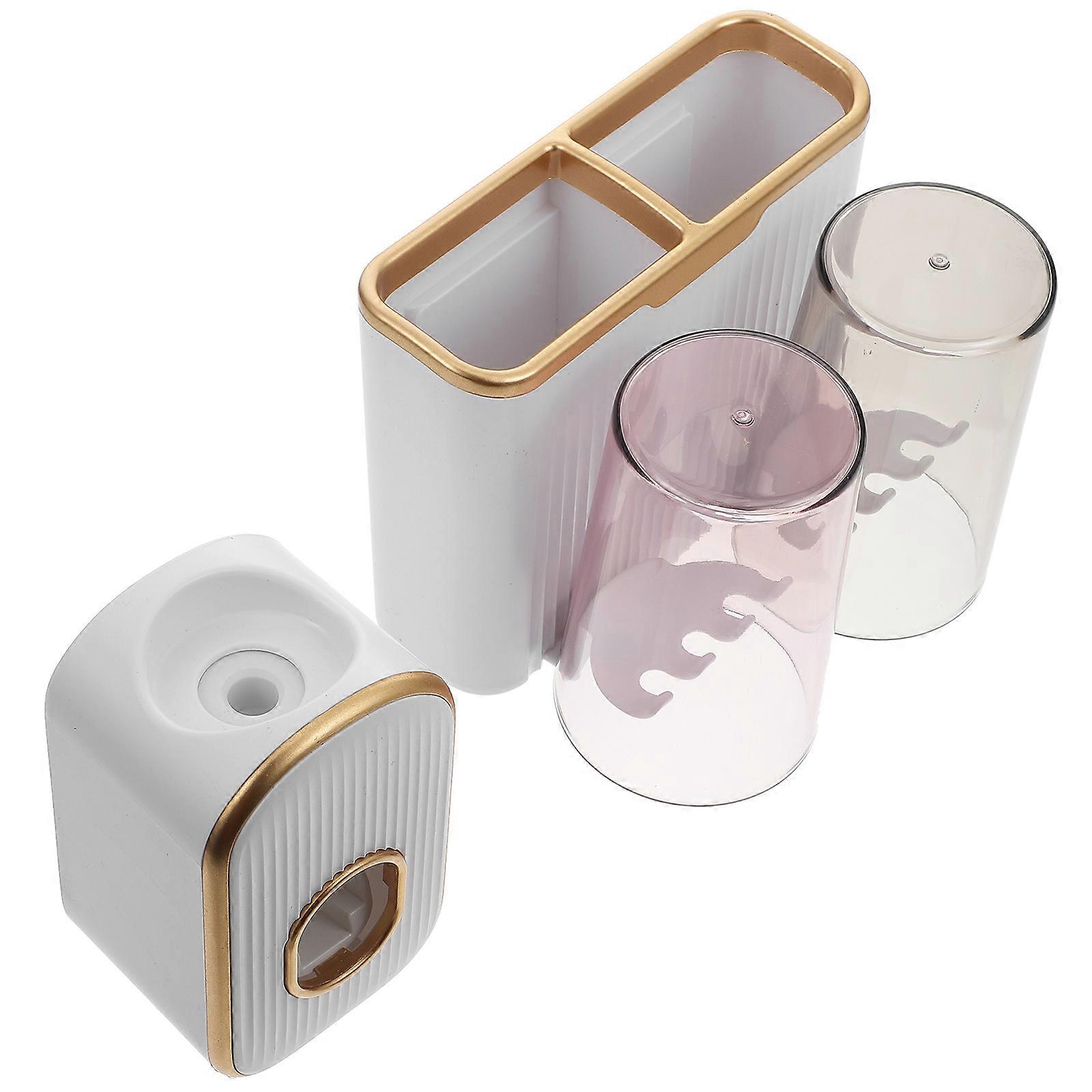 Wall Mounted Toiletries Rack with Toothbrush Holder Toothpaste Dispenser in White ABS Material for