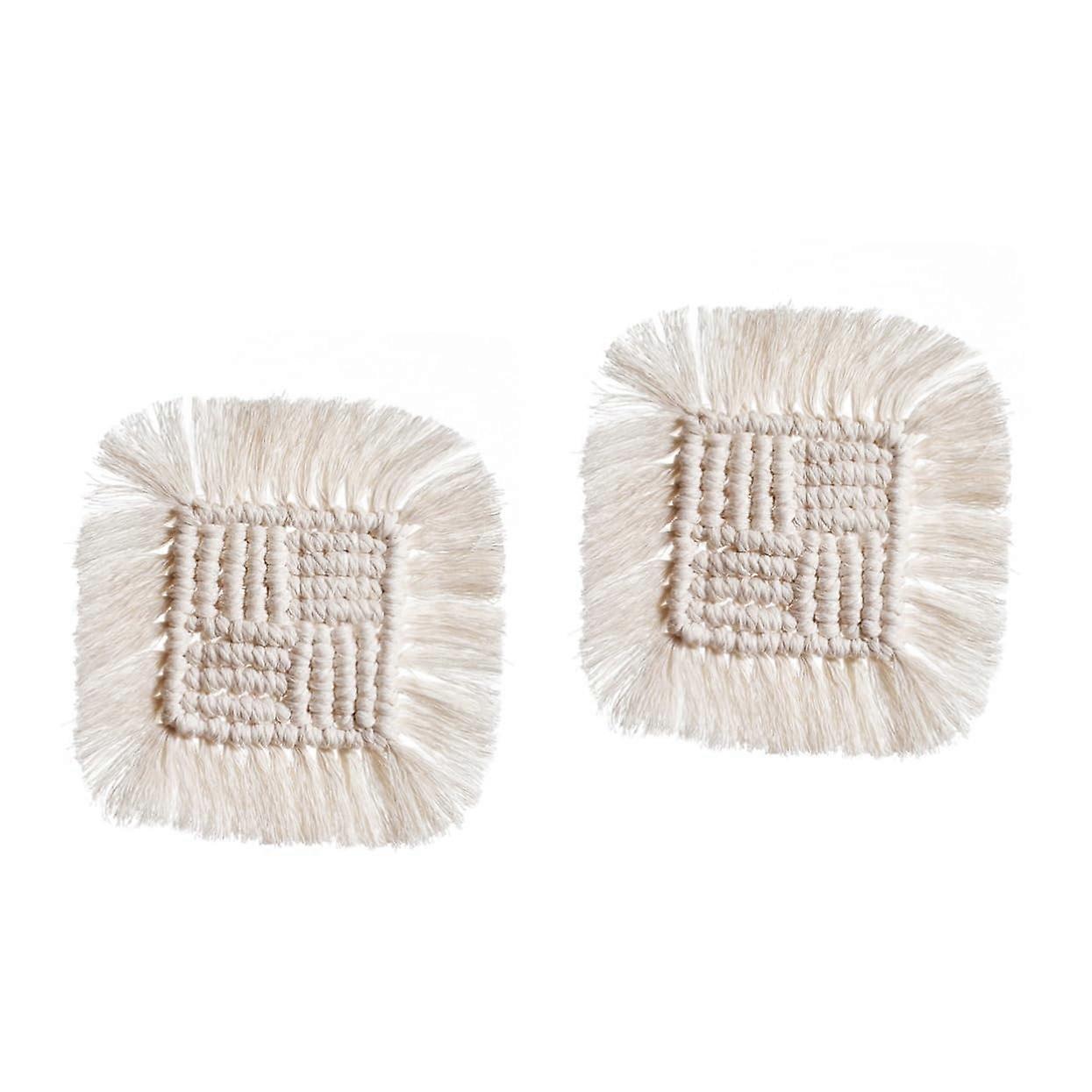 Cotton Rope Tassel Insulated Table Mats Set of 2, Heat-Resistant Macrame Coasters for Dining Table, Kitchen Use