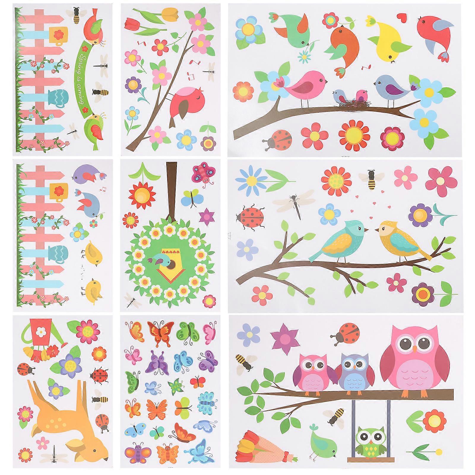 Spring Window Cling Cartoon Stickers for Decor 9 Sheets of Colorful PVC Window Decals