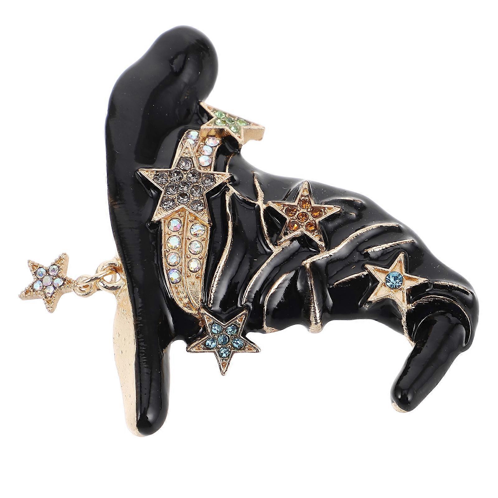 Black Alloy Witch Hat Rhinestone Brooch for Decoration Unique Design Sparkling Dazzling Versatile Unisex 1.5 inch