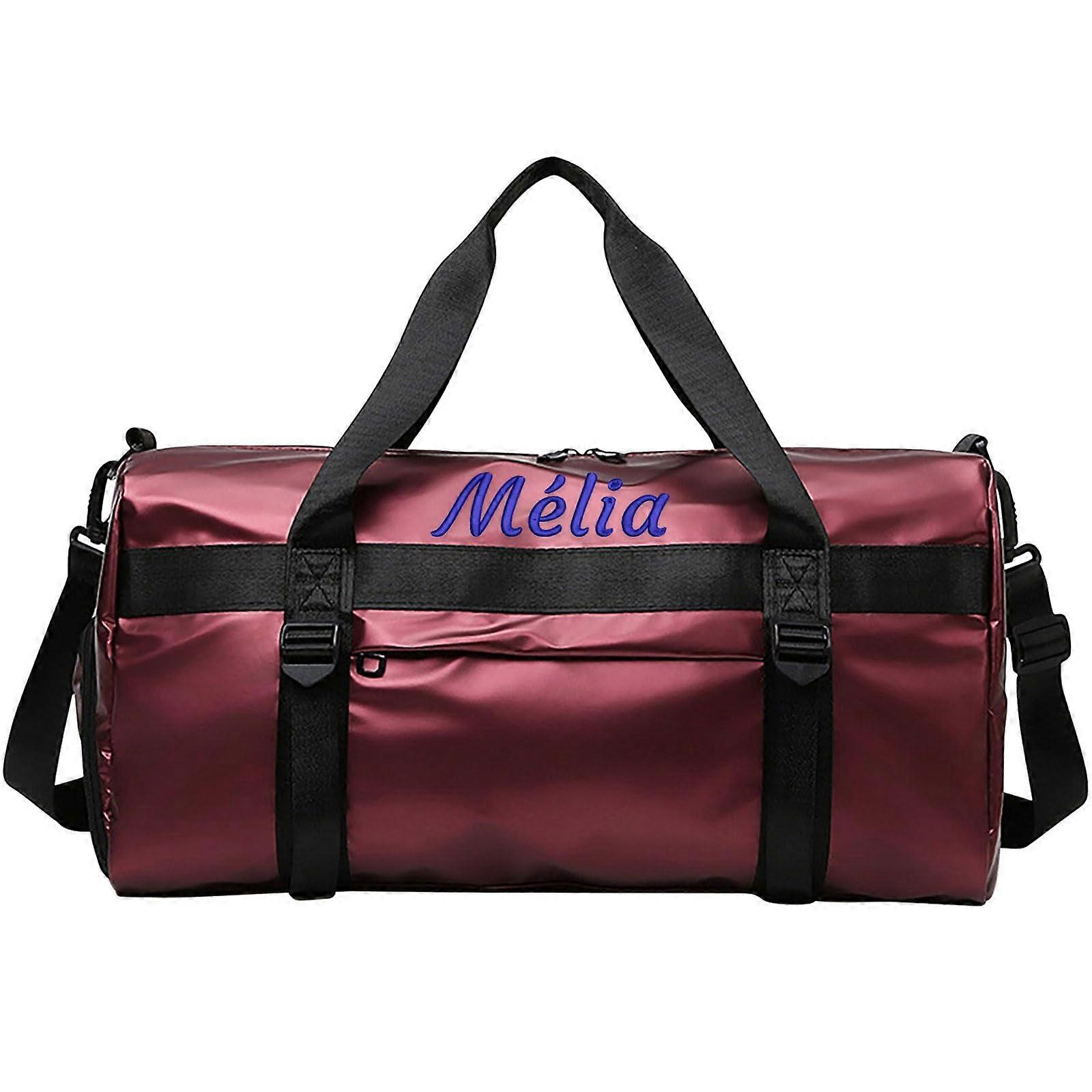 Custom Embroidered Text Fitness Duffel Bag, Waterproof Travel with Shoe Compartment, Wet Dry Separation, Red