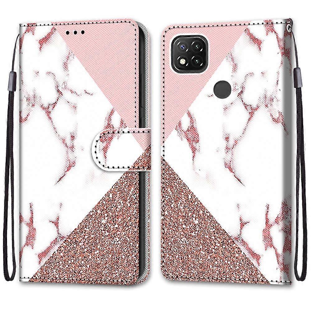 Leather Case for Xiaomi Redmi 9C Pink Marble with Strap  Stand