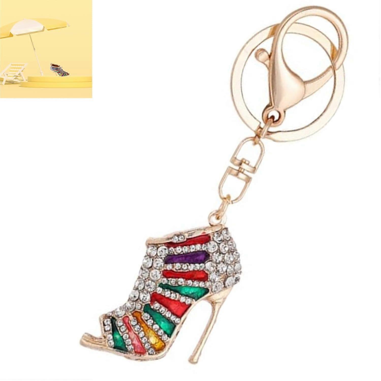 Key Fob Charm Pendant Key Ring for Purse, High Heel Multicoloured Crystal Handbag Keychain for Car and Backpack