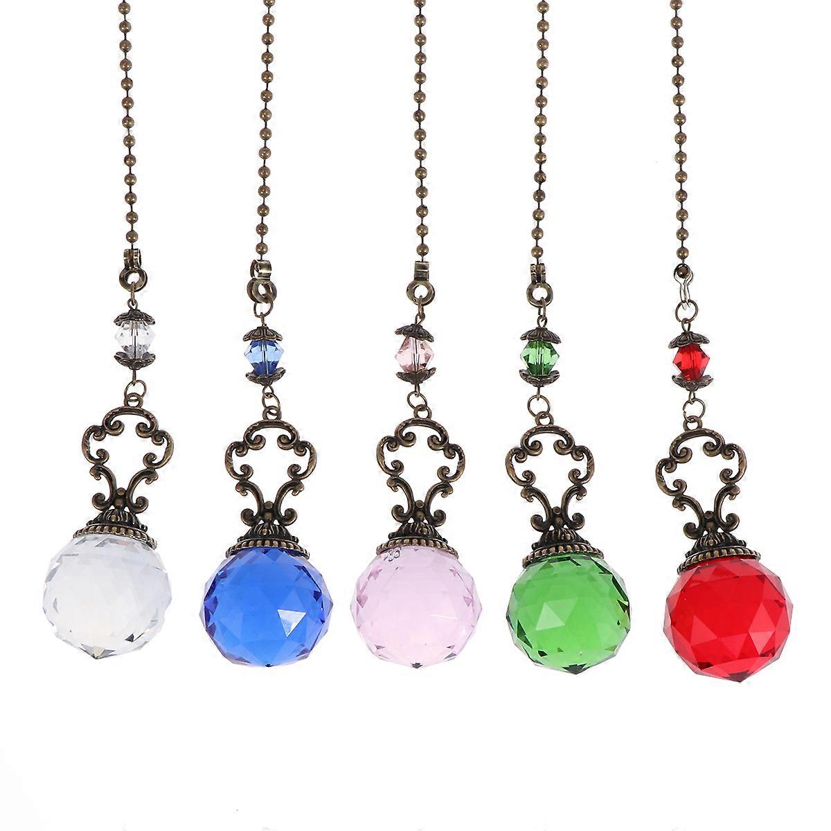 Crystal Hanging Ornament Crystal Ball Drawstring Pendant Round Shape Assorted Color 40x3x3cm 1Set