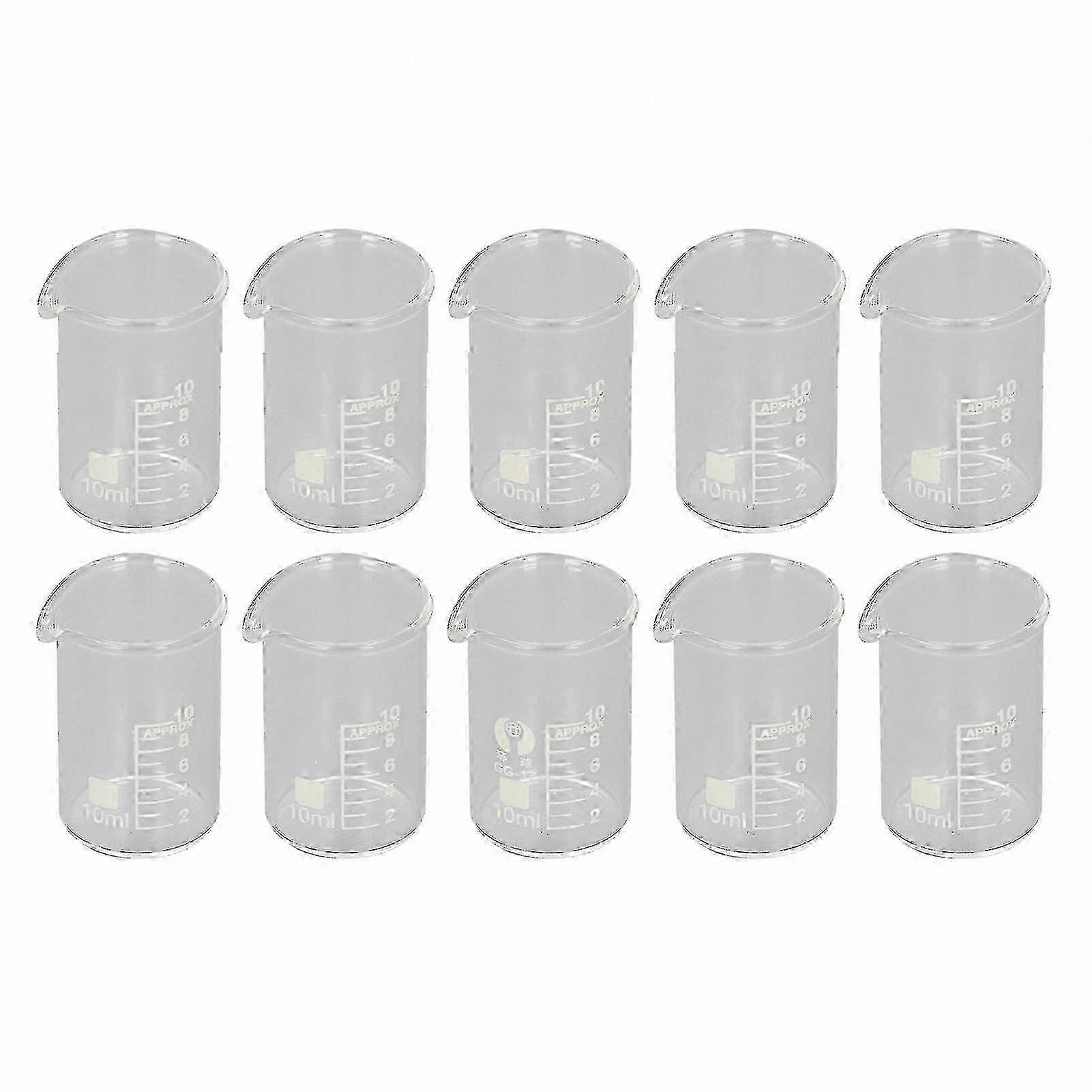 10-Pack Borosilicate Glass Beakers, Clear Scale Labware for Academic and Industrial Experiments, 10ml Size