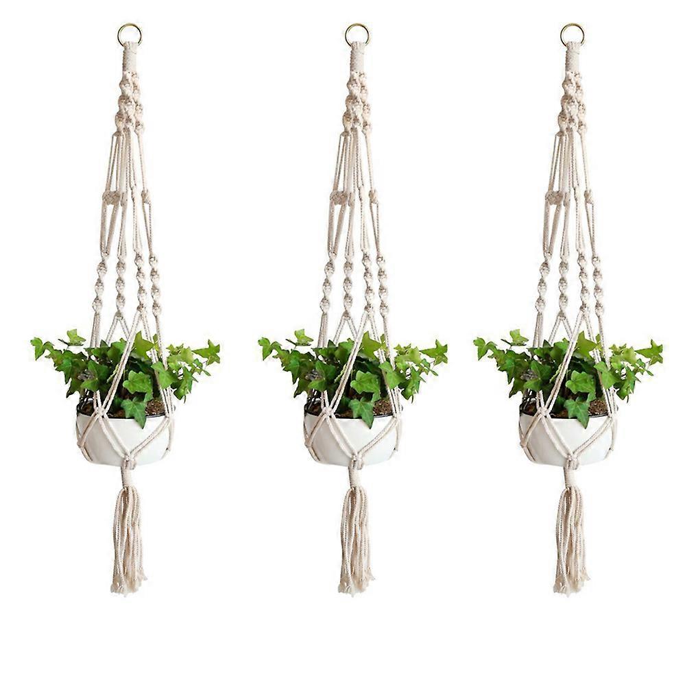 3pcs Hand Knitted Flowerpot Net Bag, Hanging String Planter for Decor, Space Saving Wall Mounted Design