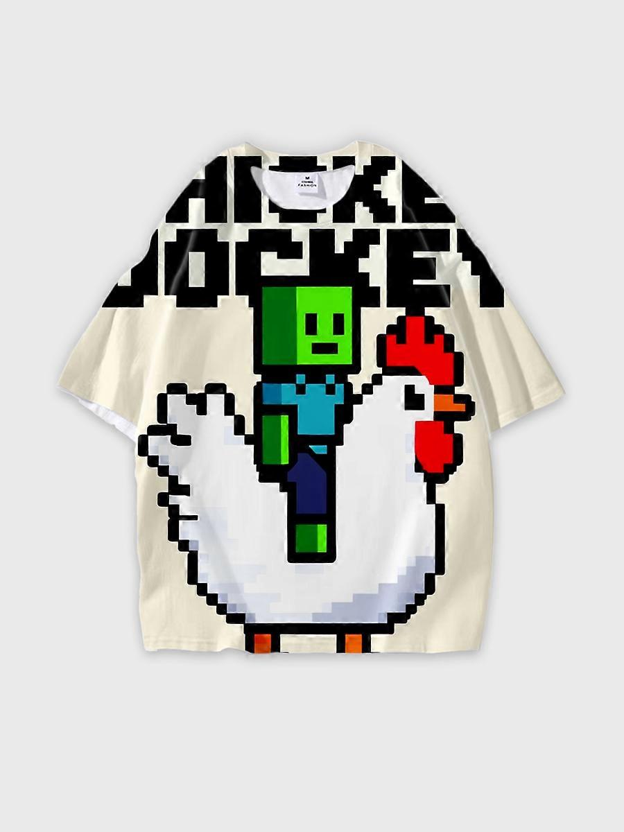 T-shirt round neck Cartoon Role Pattern loose short sleeve E2696