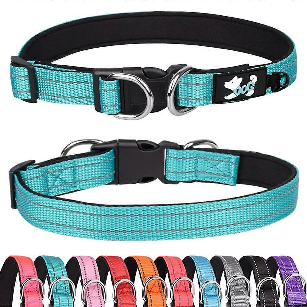 Padded Dog Collar Reflective, Adjustable Basic Dog Collar, Soft Neoprene For Small, Medium And Large Dogs, Green